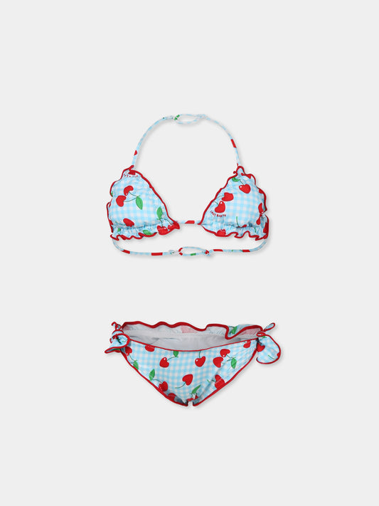 Bikini celeste per bambina con ciliegie