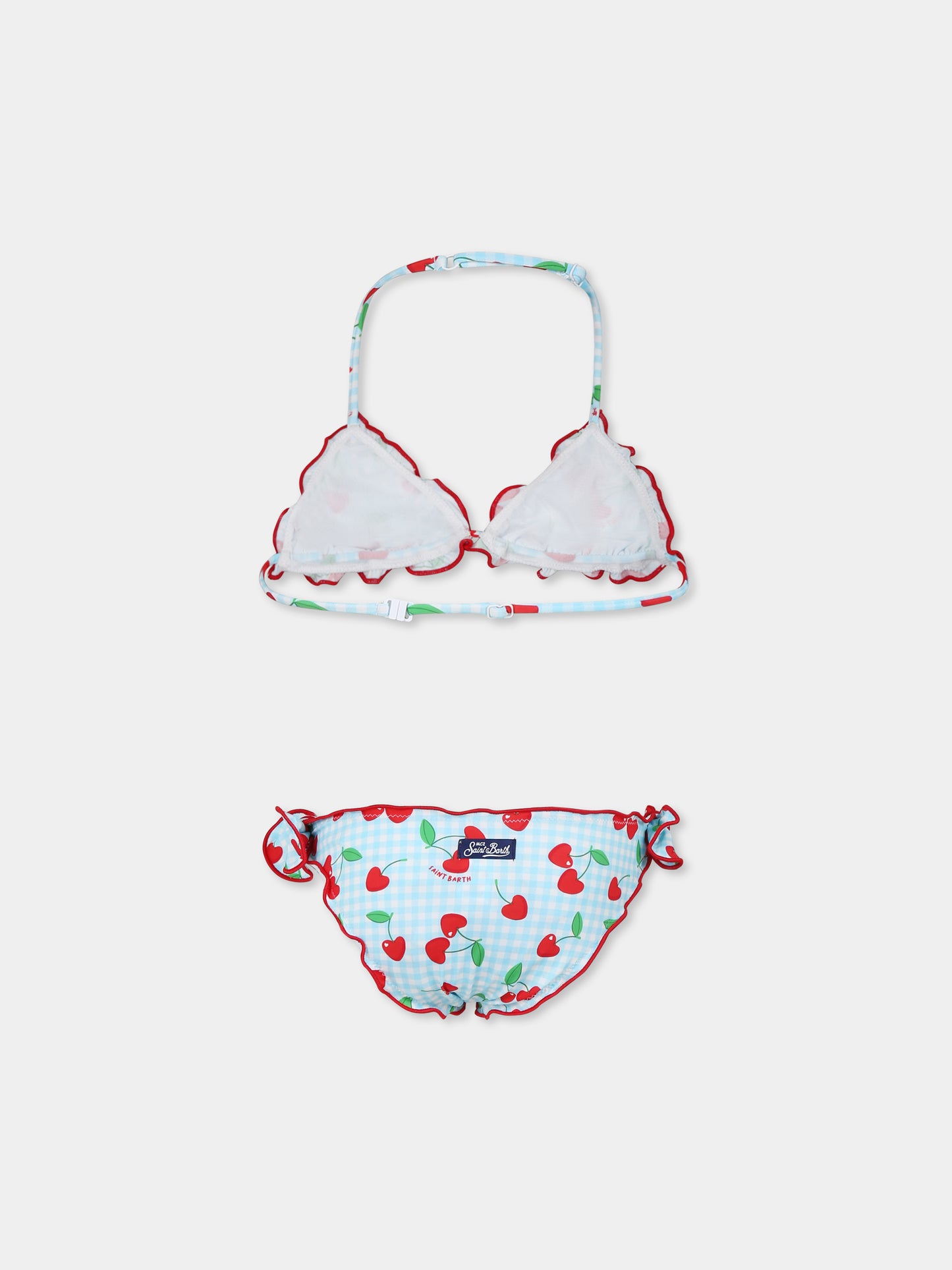 Bikini celeste per bambina con ciliegie