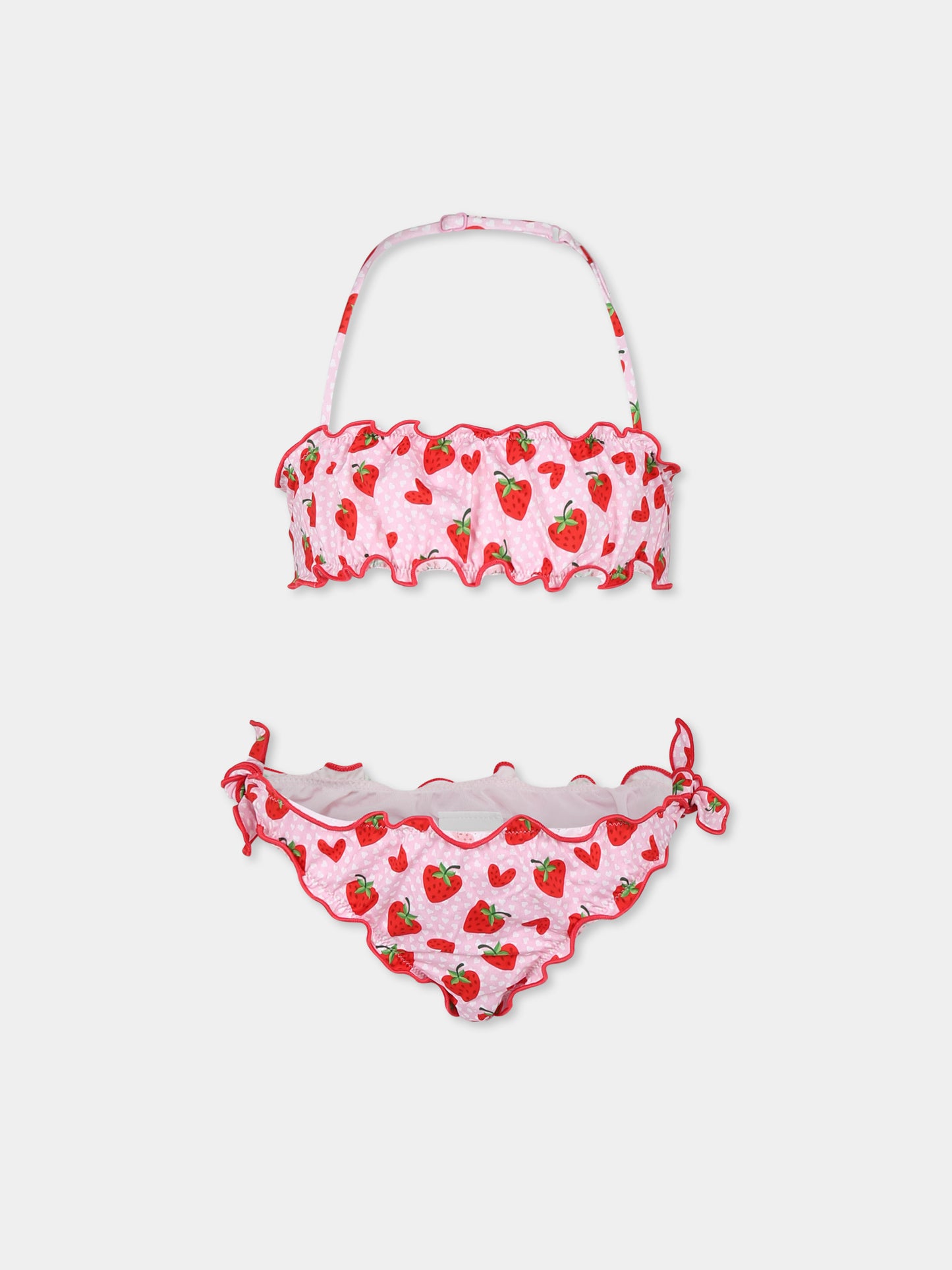 Bikini rosa per bambina con fragole all over