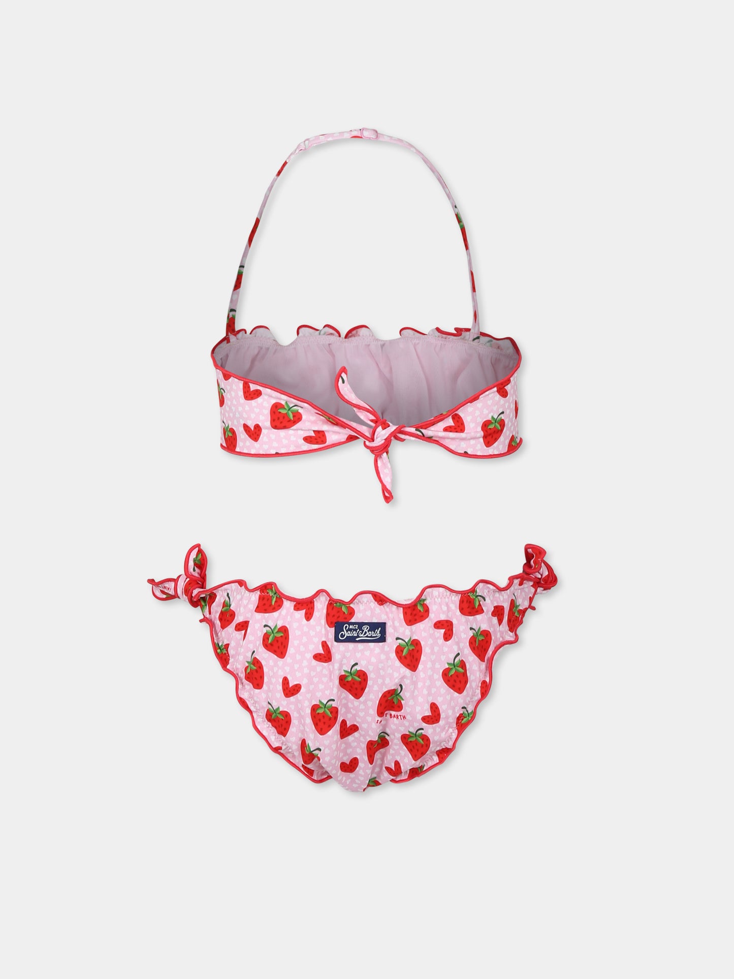 Bikini rosa per bambina con fragole all over