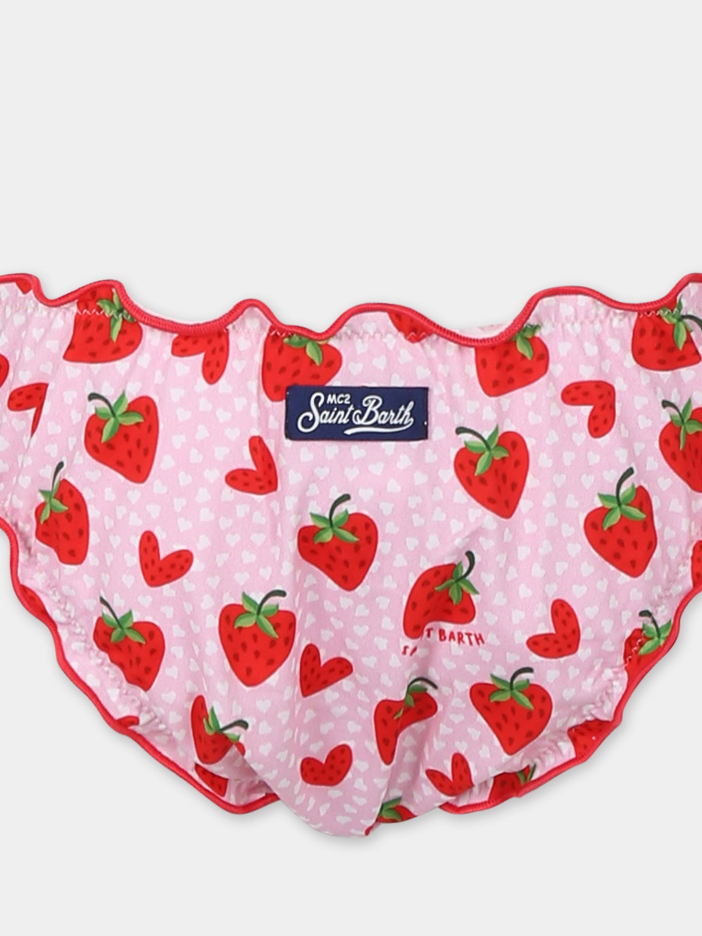 Bikini rosa per bambina con fragole all over