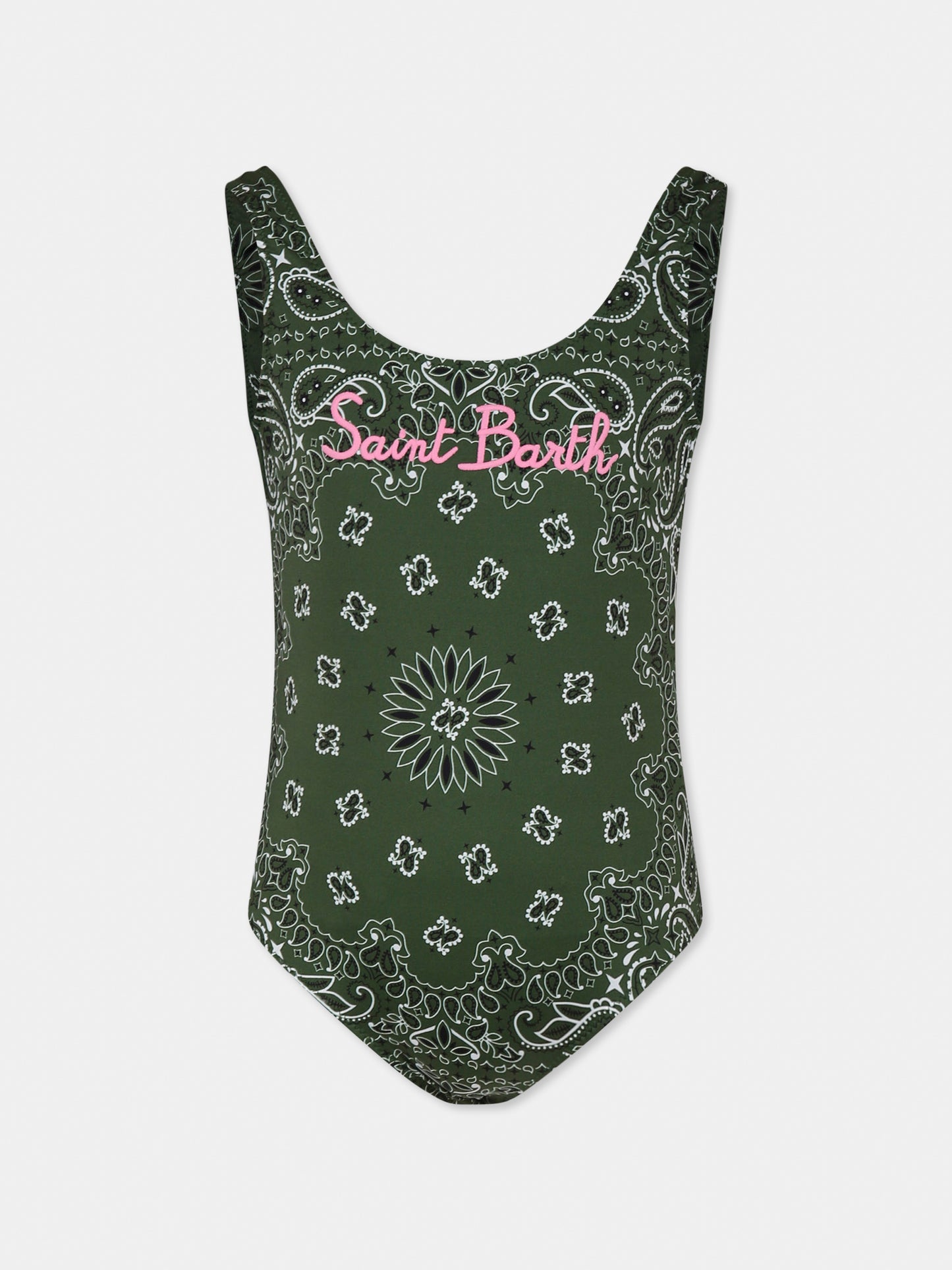 Costume intero verde per bambina con stampa bandana