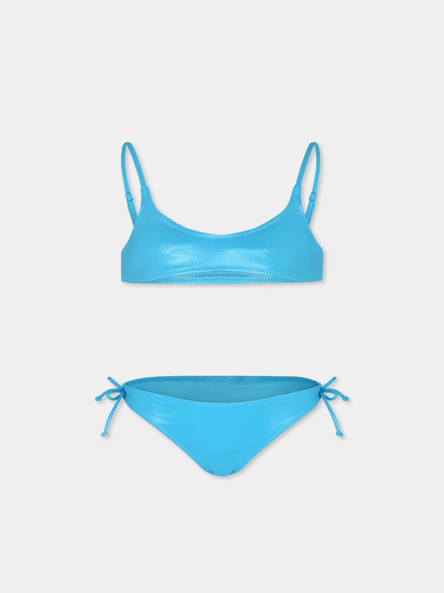 Bikini celeste per bambina con logo