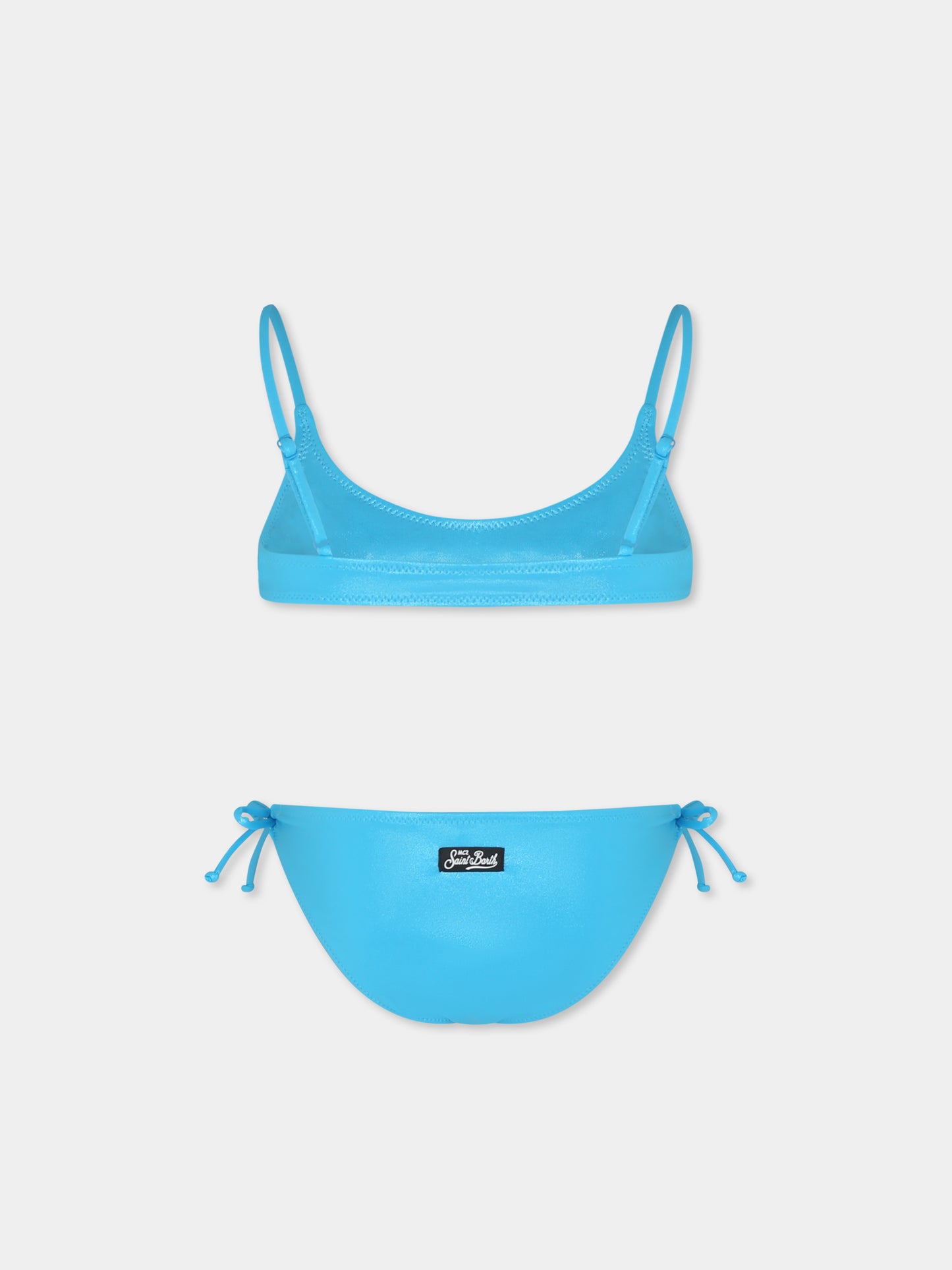 Bikini celeste per bambina con logo