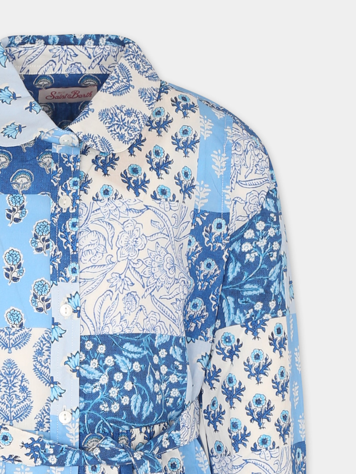 Vestito celeste per bambina con stampa patchwork floreale,Mc2 Saint Barth,PIH0001 00380H