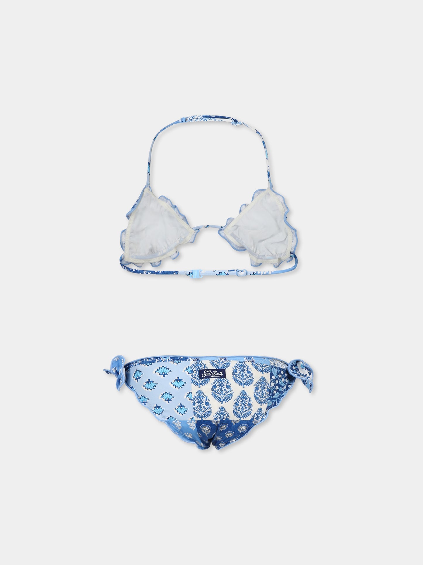 Bikini celeste per bambina con stampa floreale