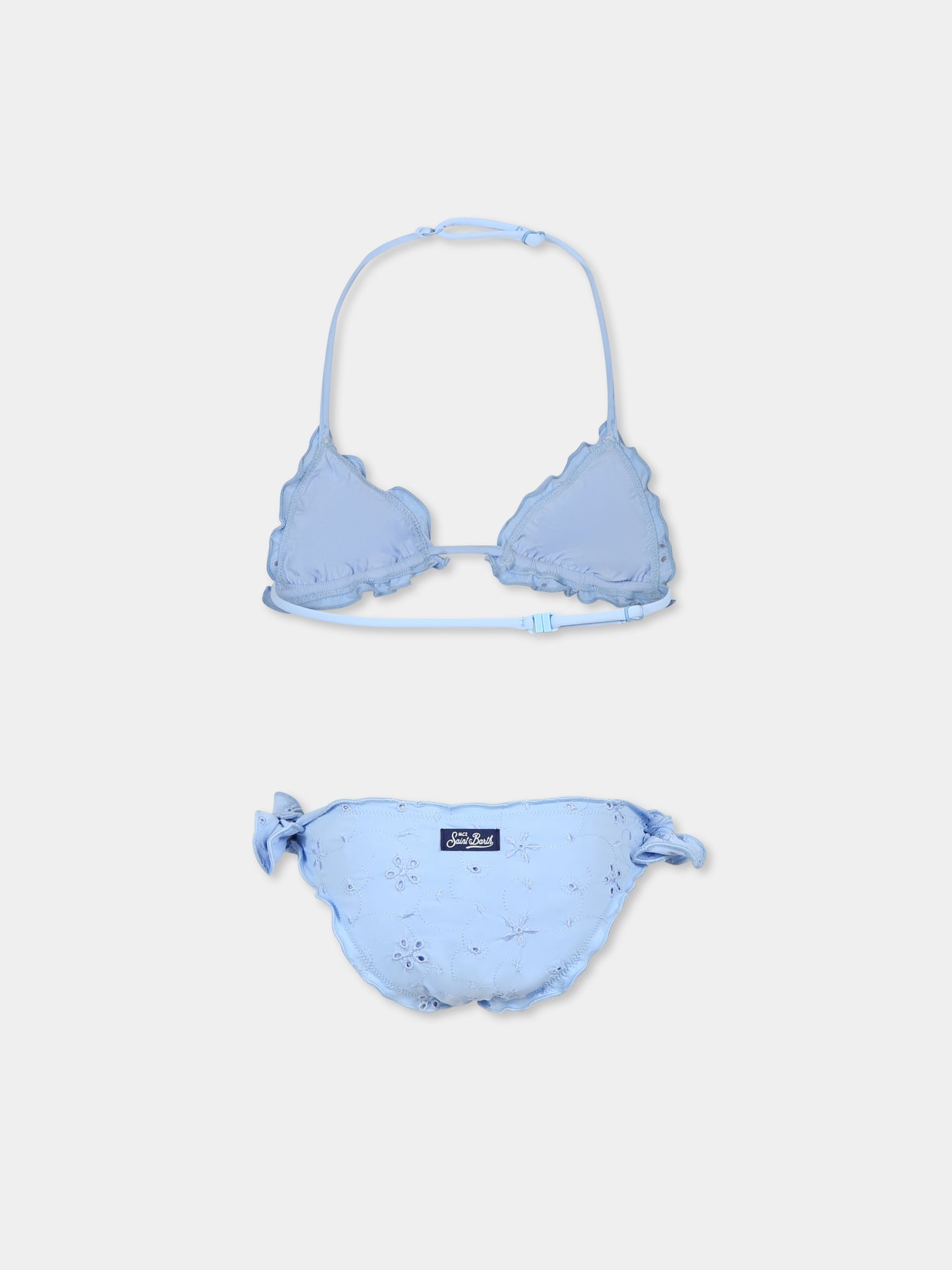 Bikini celeste per bambina con fiori