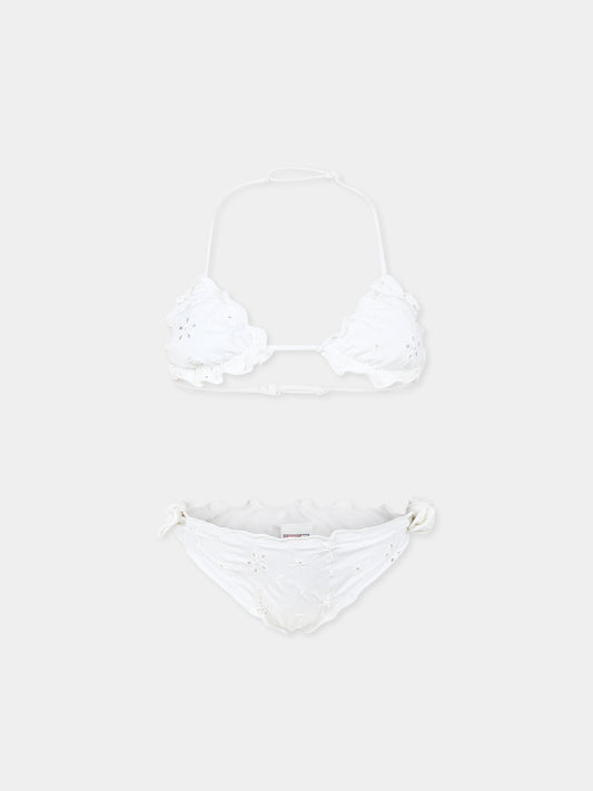 Bikini bianco per bambina con fiori
