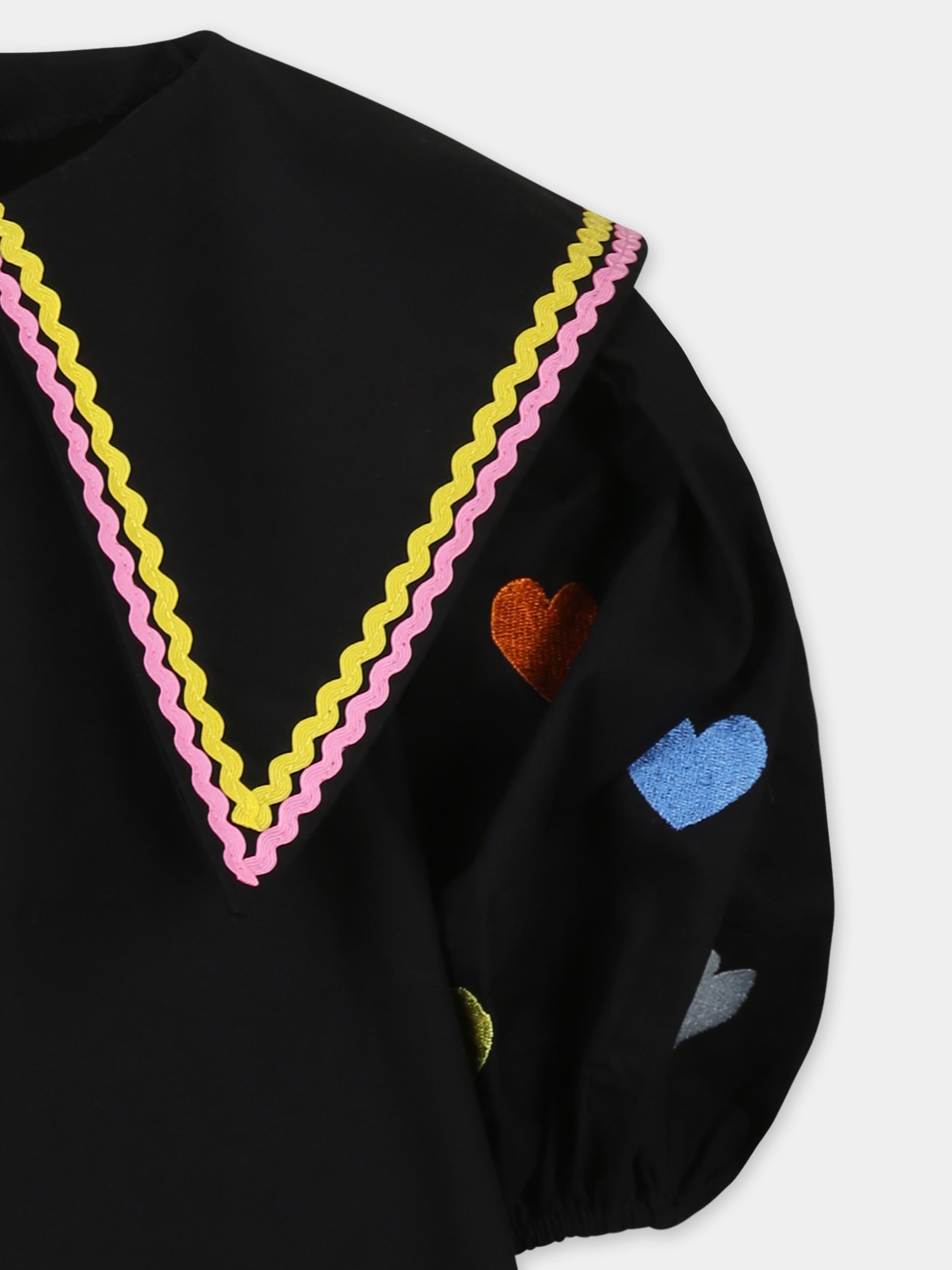 Vestito nero per bambina con cuori,Pangolini Kids,HURTS BLACK