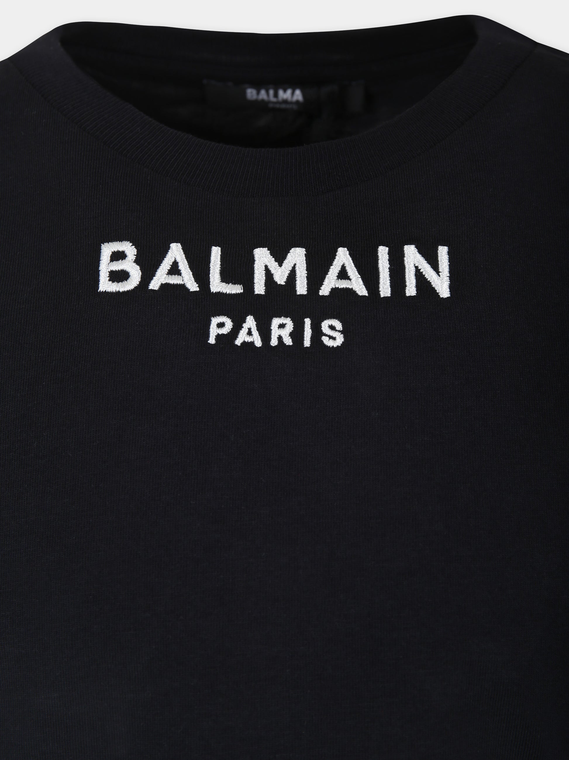 T-shirt crop nera per bambina con logo,Balmain Kids,BU8A21 Z1751 930BC