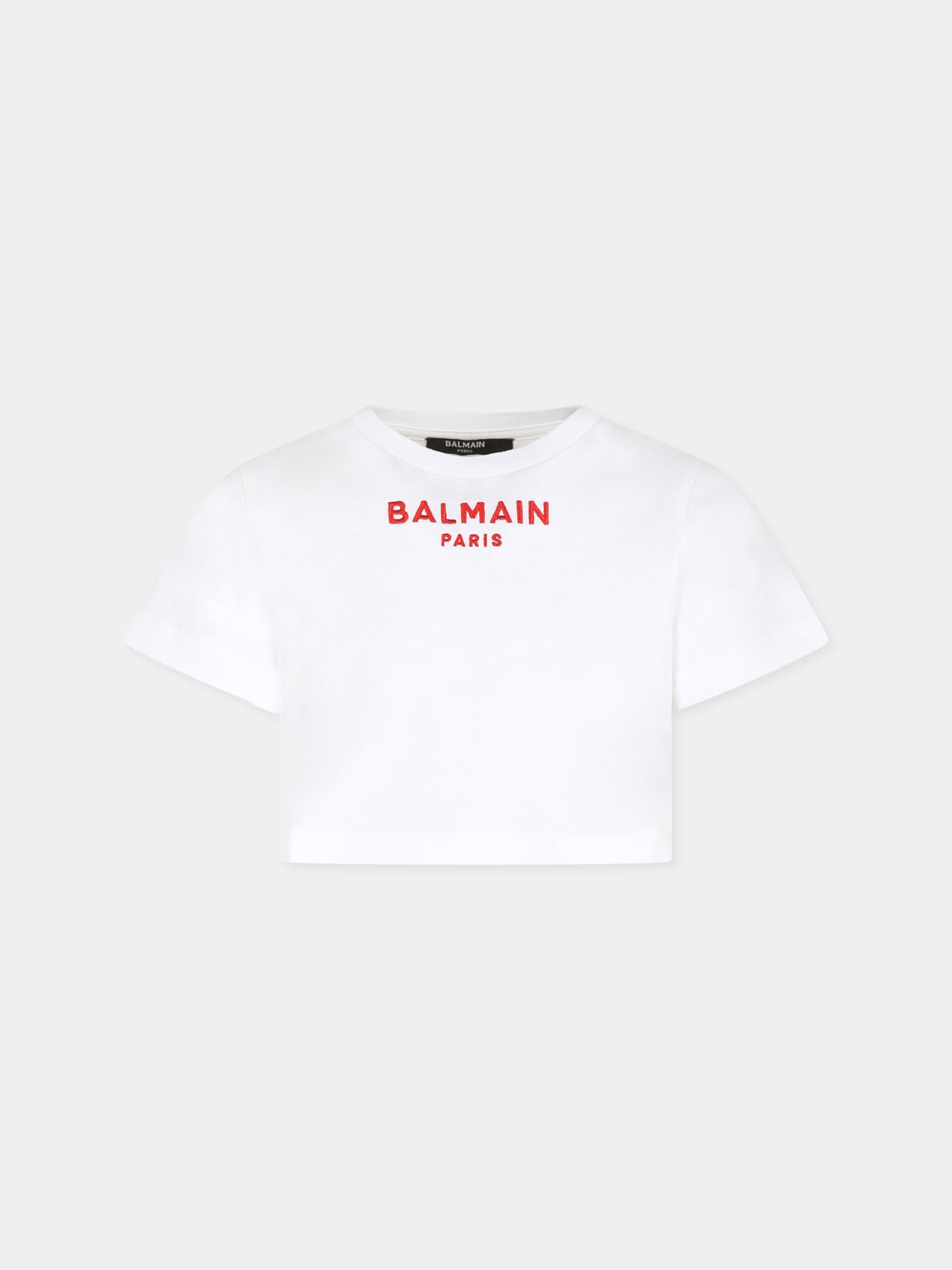 T-shirt crop bianca per bambina con logo