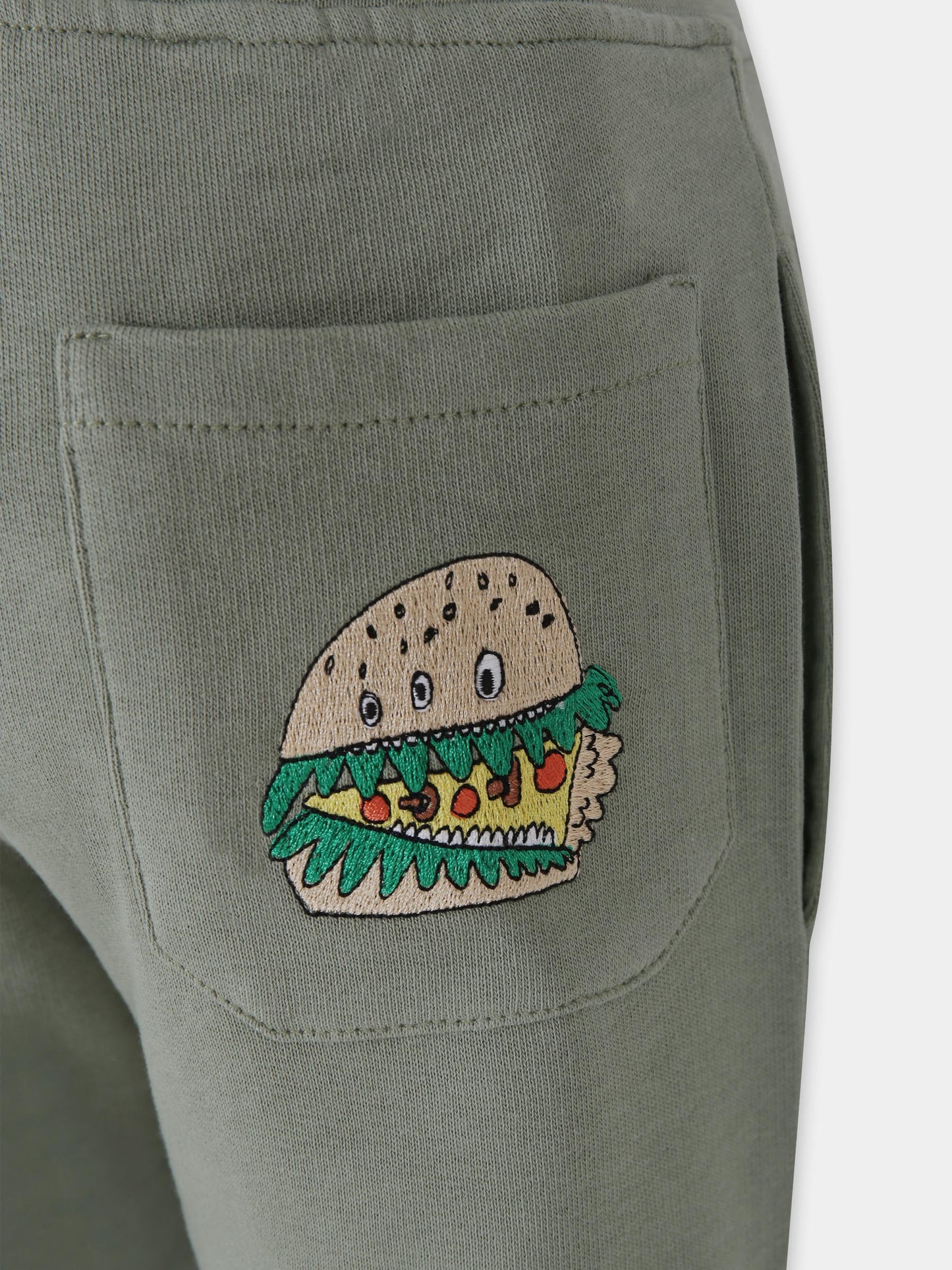 Pantaloni verdi per bambino con hamburger