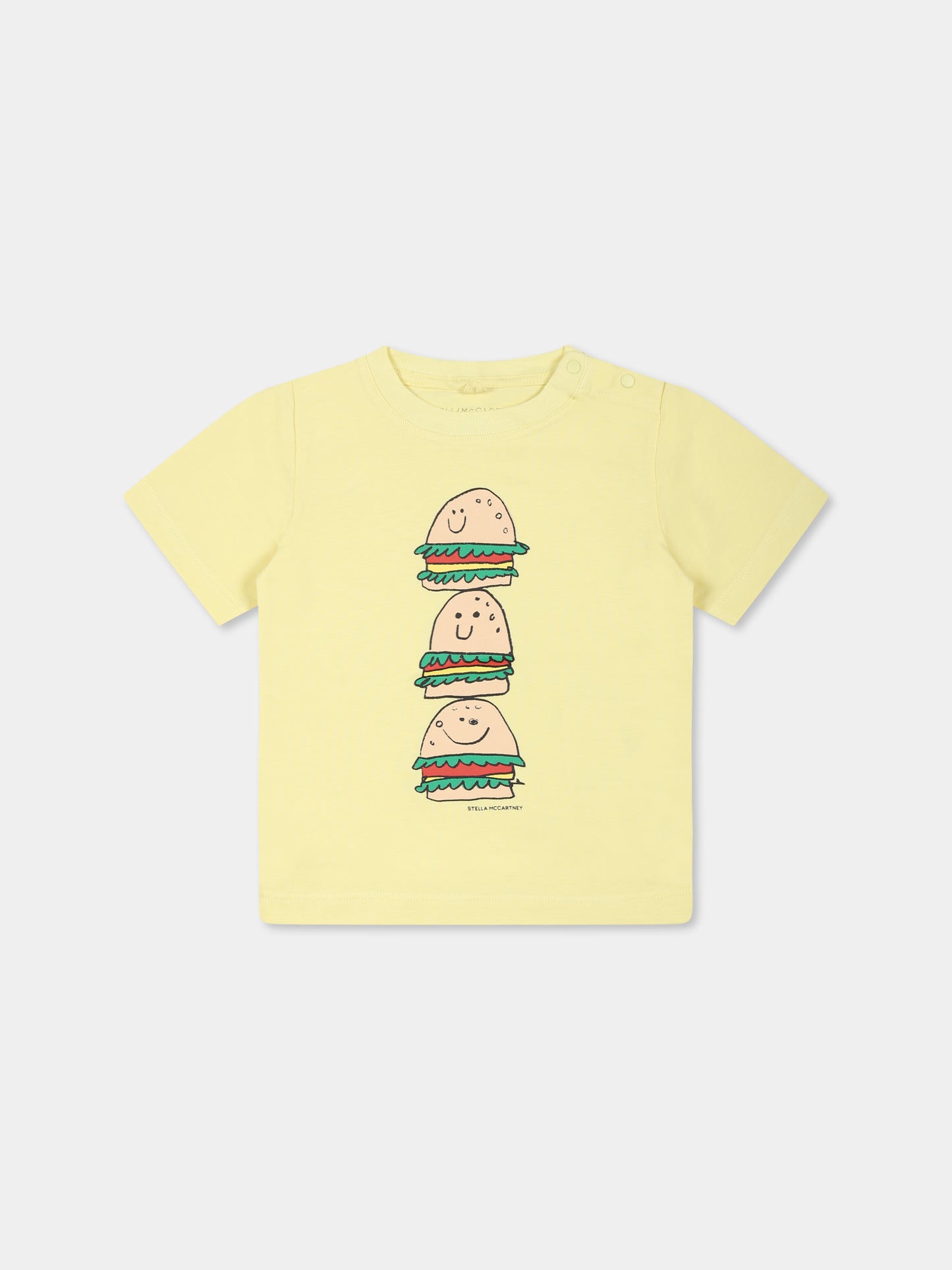 T-shirt gialla per neonato con stampa hamburger,Stella Mccartney Kids,TU8501 Z0434 229