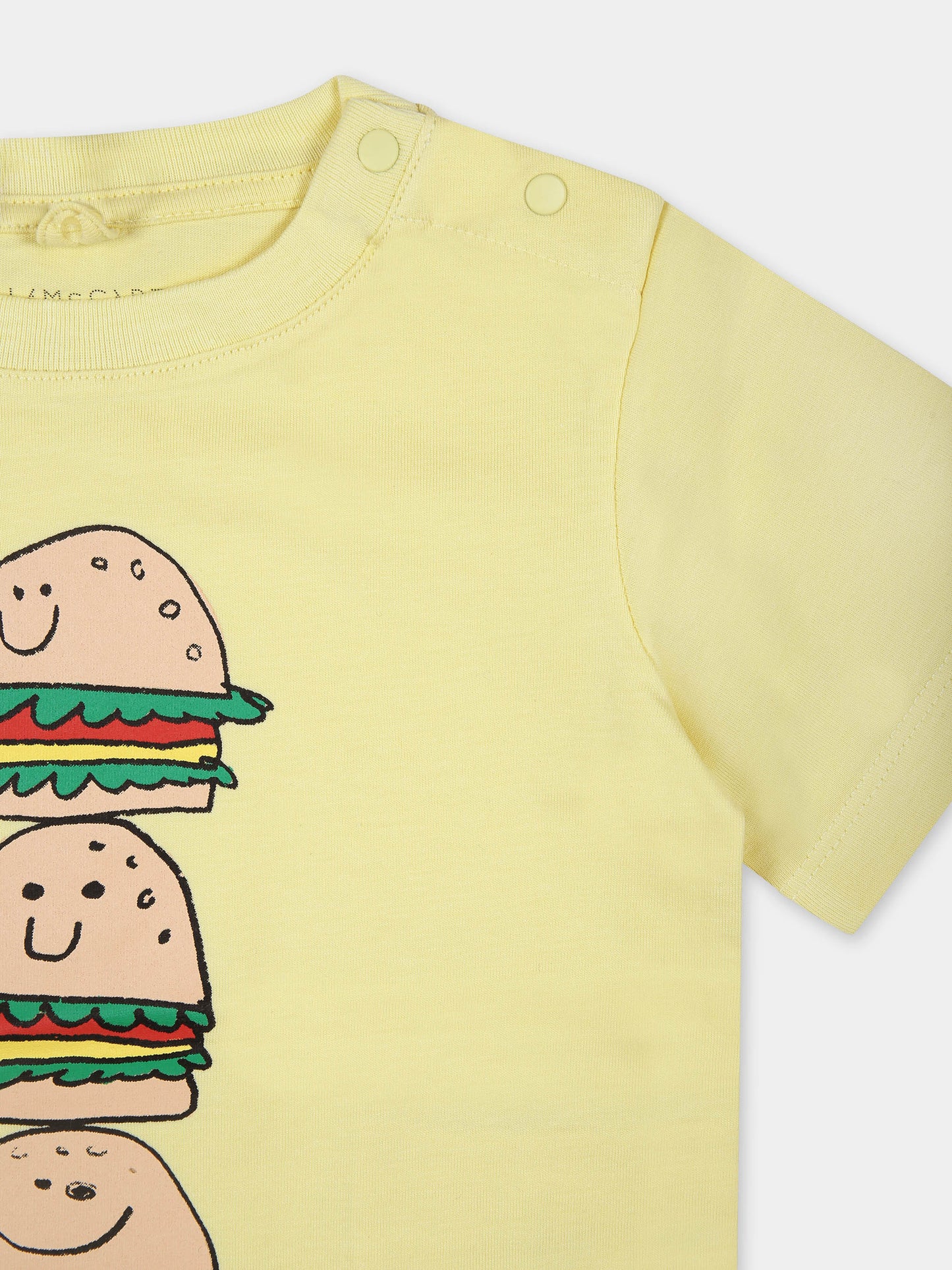 T-shirt gialla per neonato con stampa hamburger