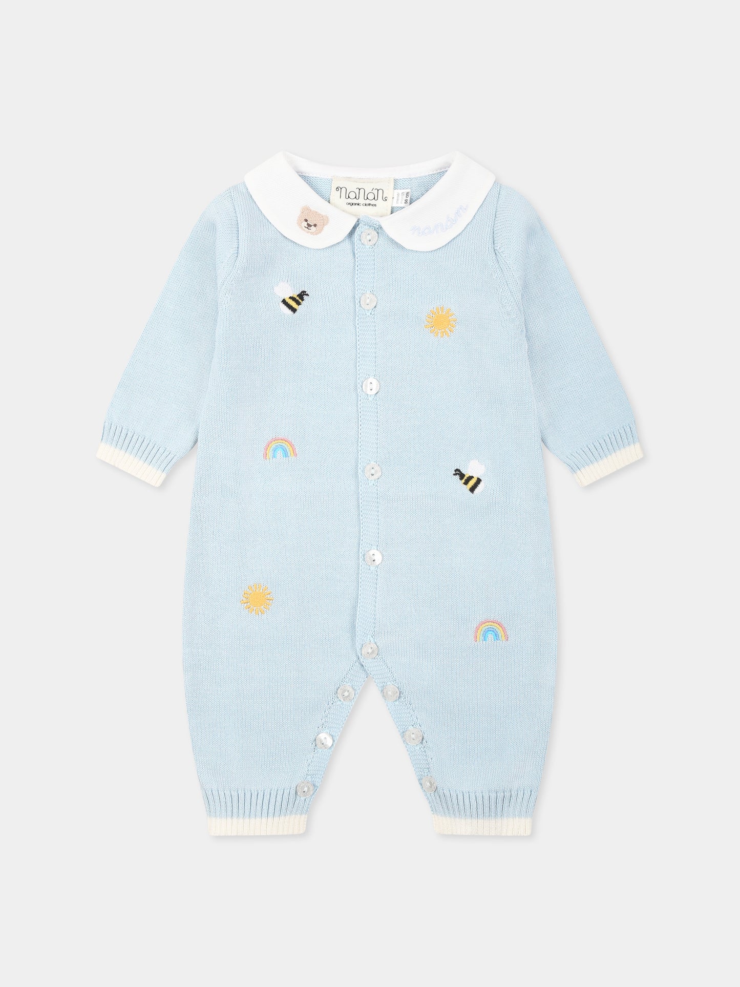 Tutina celeste per neonato con api e logo