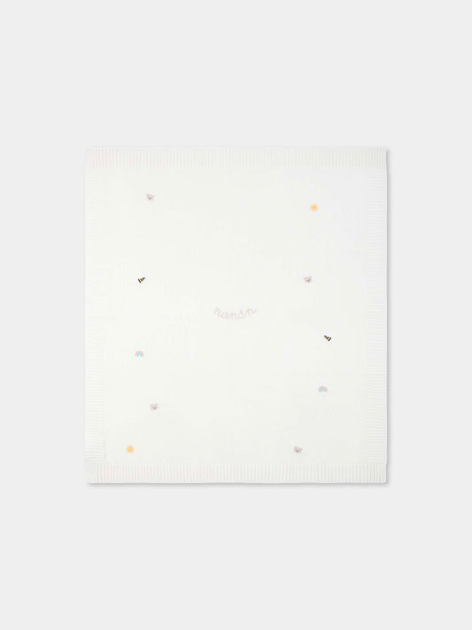 Coperta avorio per neonati con api e arcobaleno