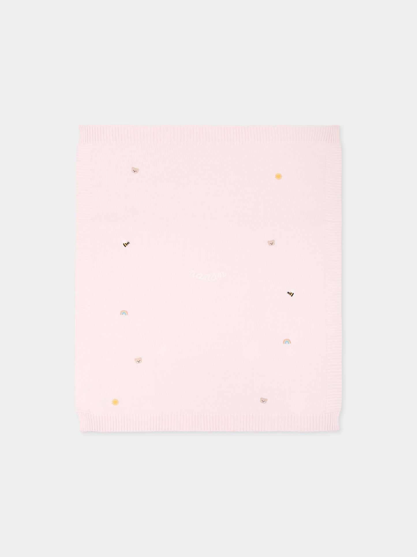 Coperta rosa per neonata con api e arcobaleno