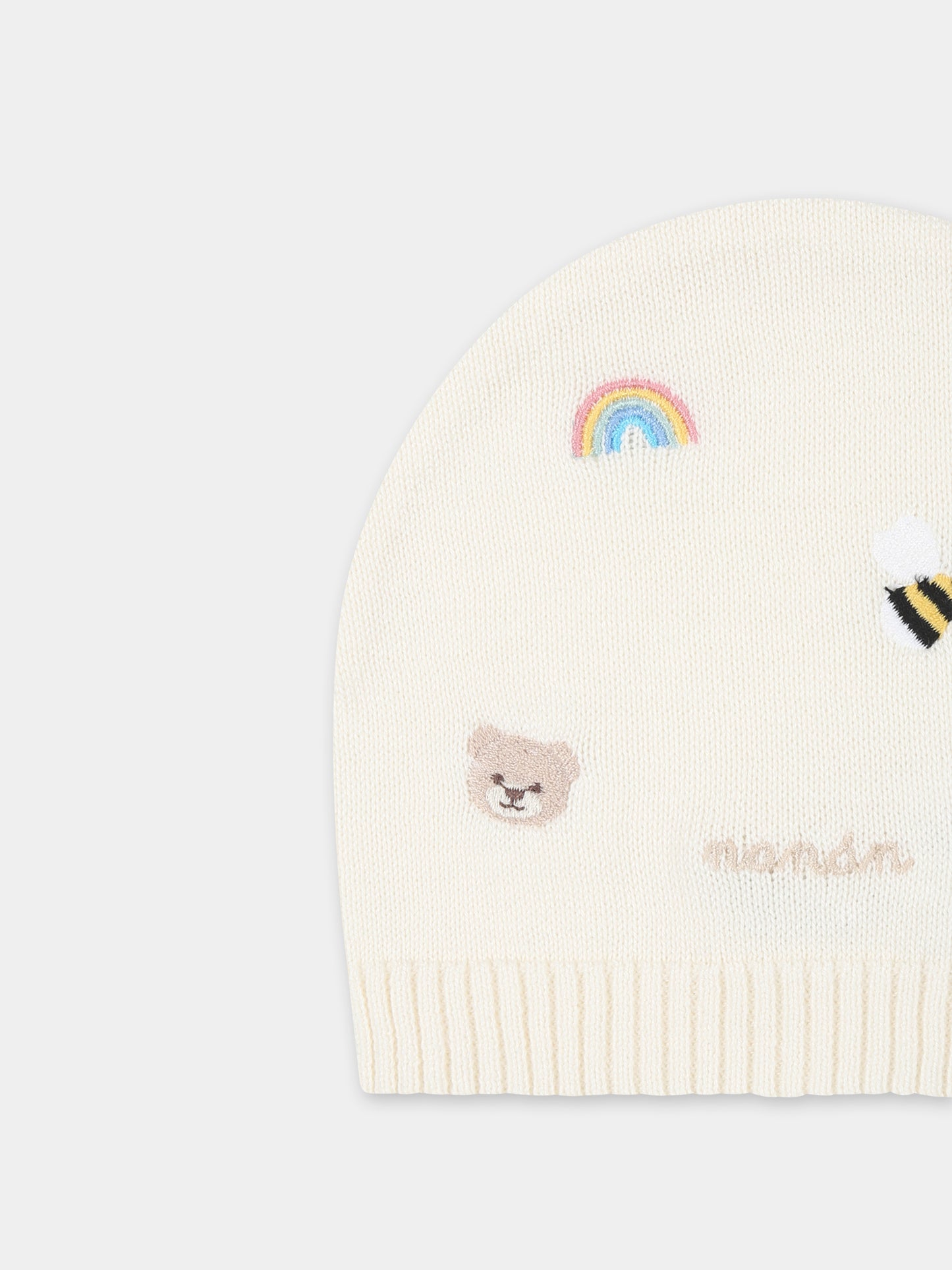 Cappello avorio per neonati con ape e arcobaleno,Nanán,E25006B