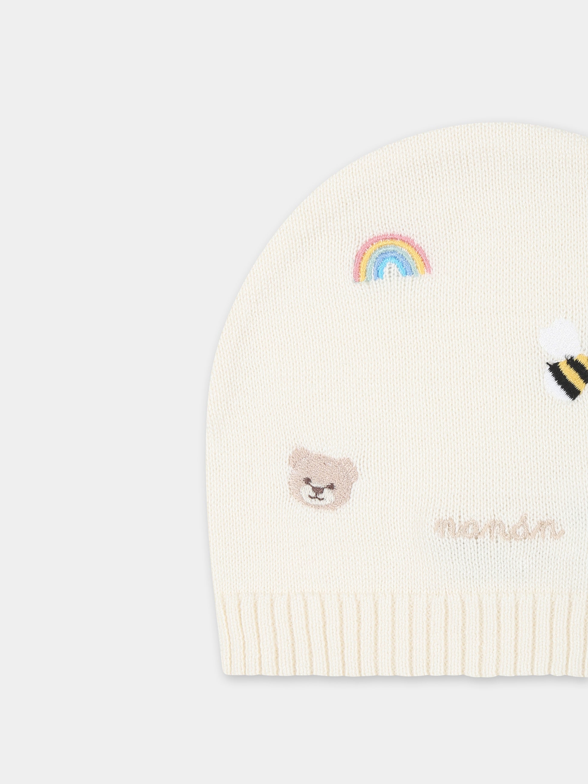 Cappello avorio per neonati con ape e arcobaleno,Nanán,E25006B