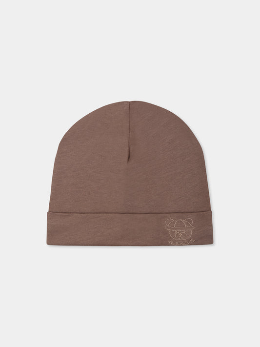 Cappello marrone per neonato con orsetto,Nanán,E25109M