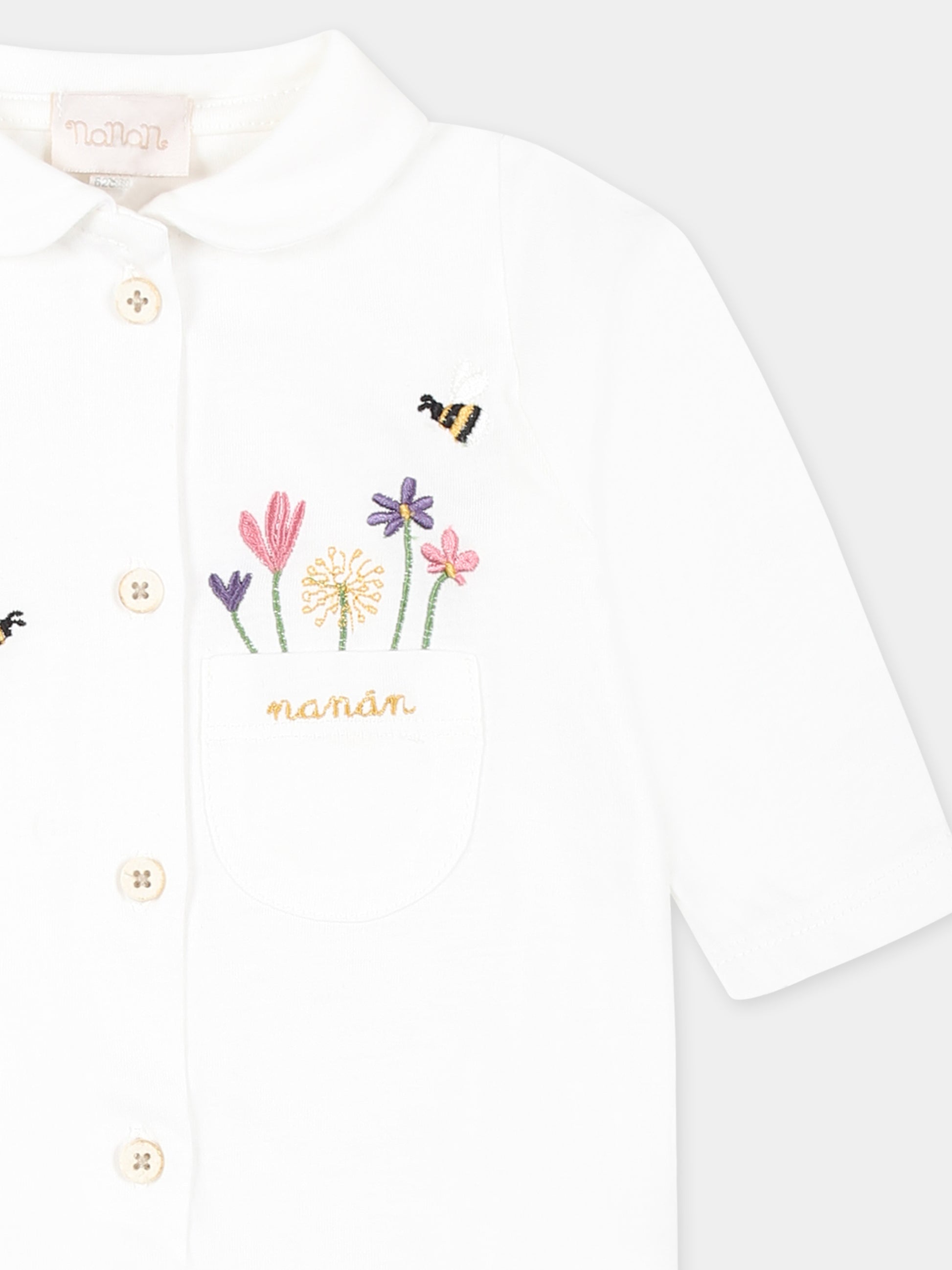 Tutina bianca per neonata con api e fiori,Nanán,E25400B