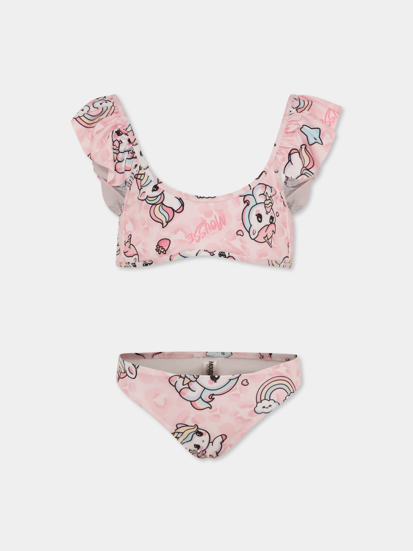 Bikini rosa per bambina con unicorno all over