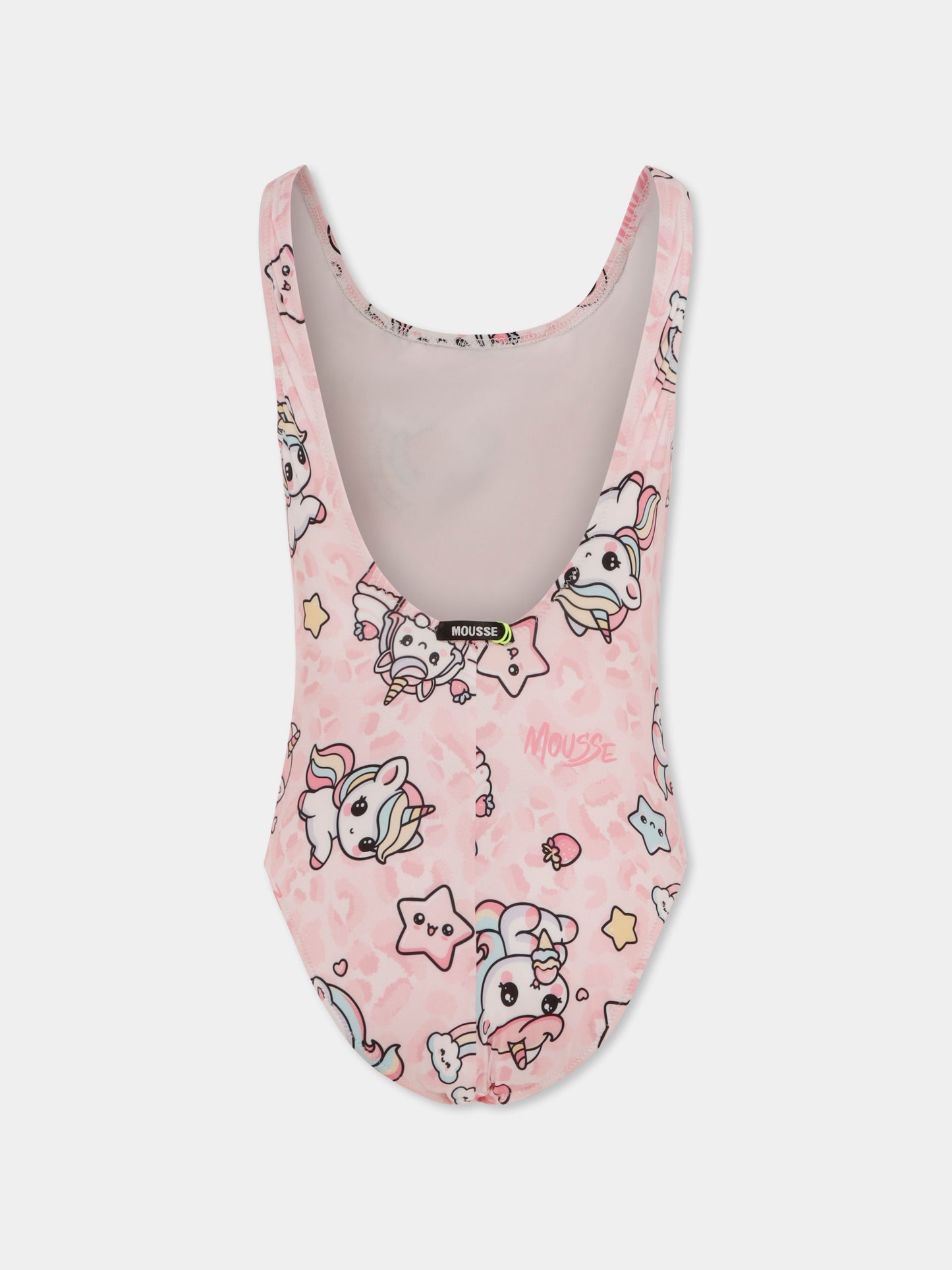 Costume intero rosa per bambina con unicorno all over