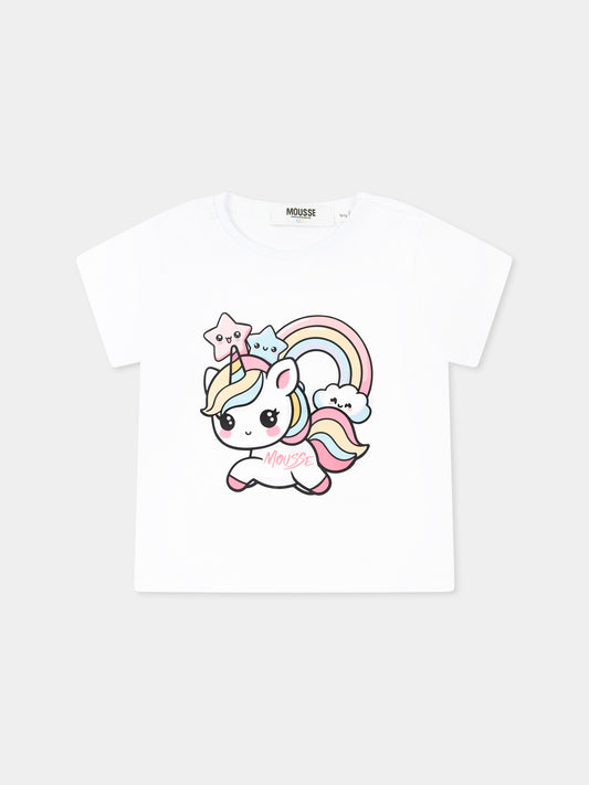 T-shirt bianca per neonata con unicorno,Mousse Kids,SKNTS372W