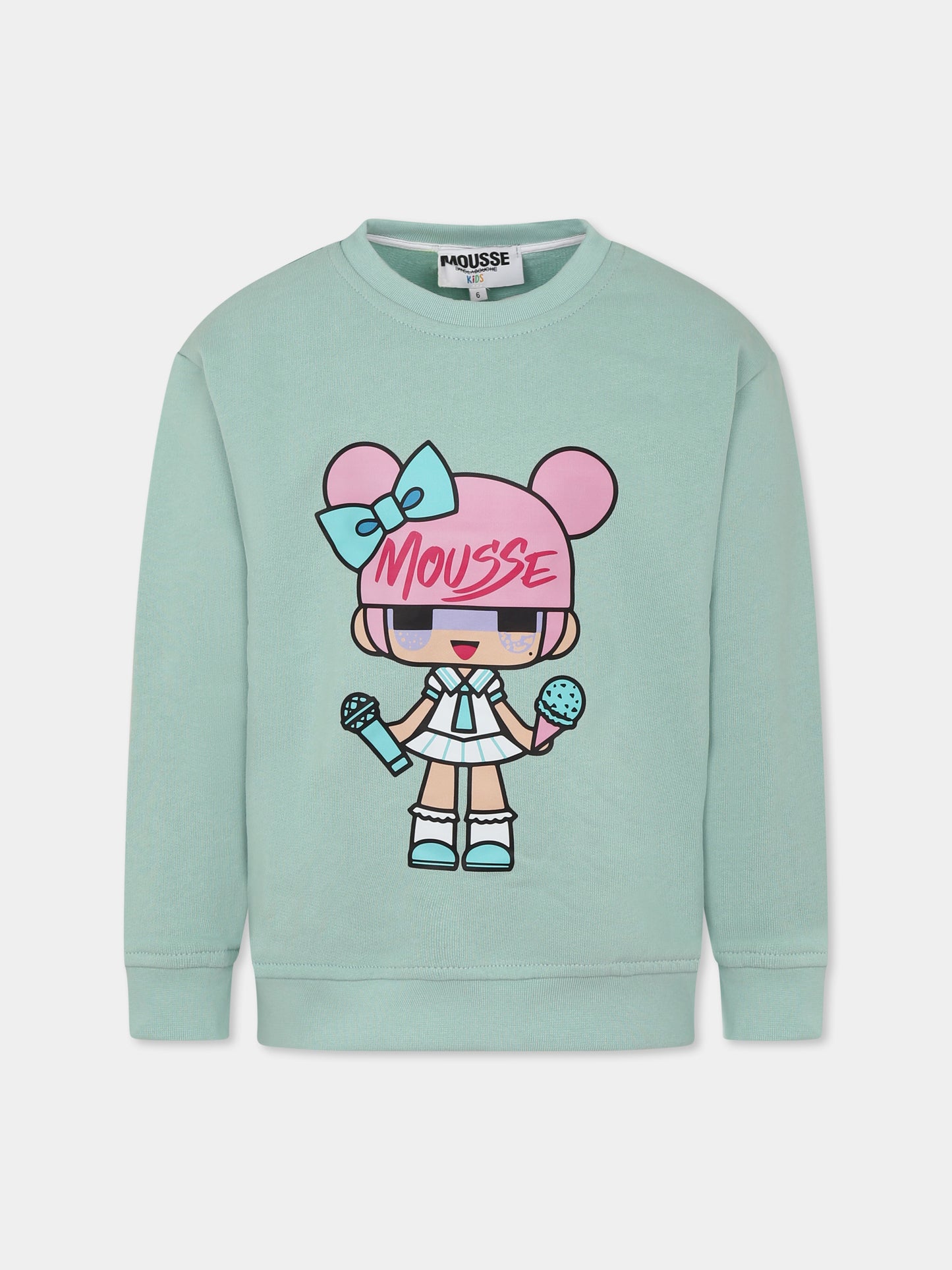 Felpa verde per bambina con bambola,Mousse Kids,SKFG374M