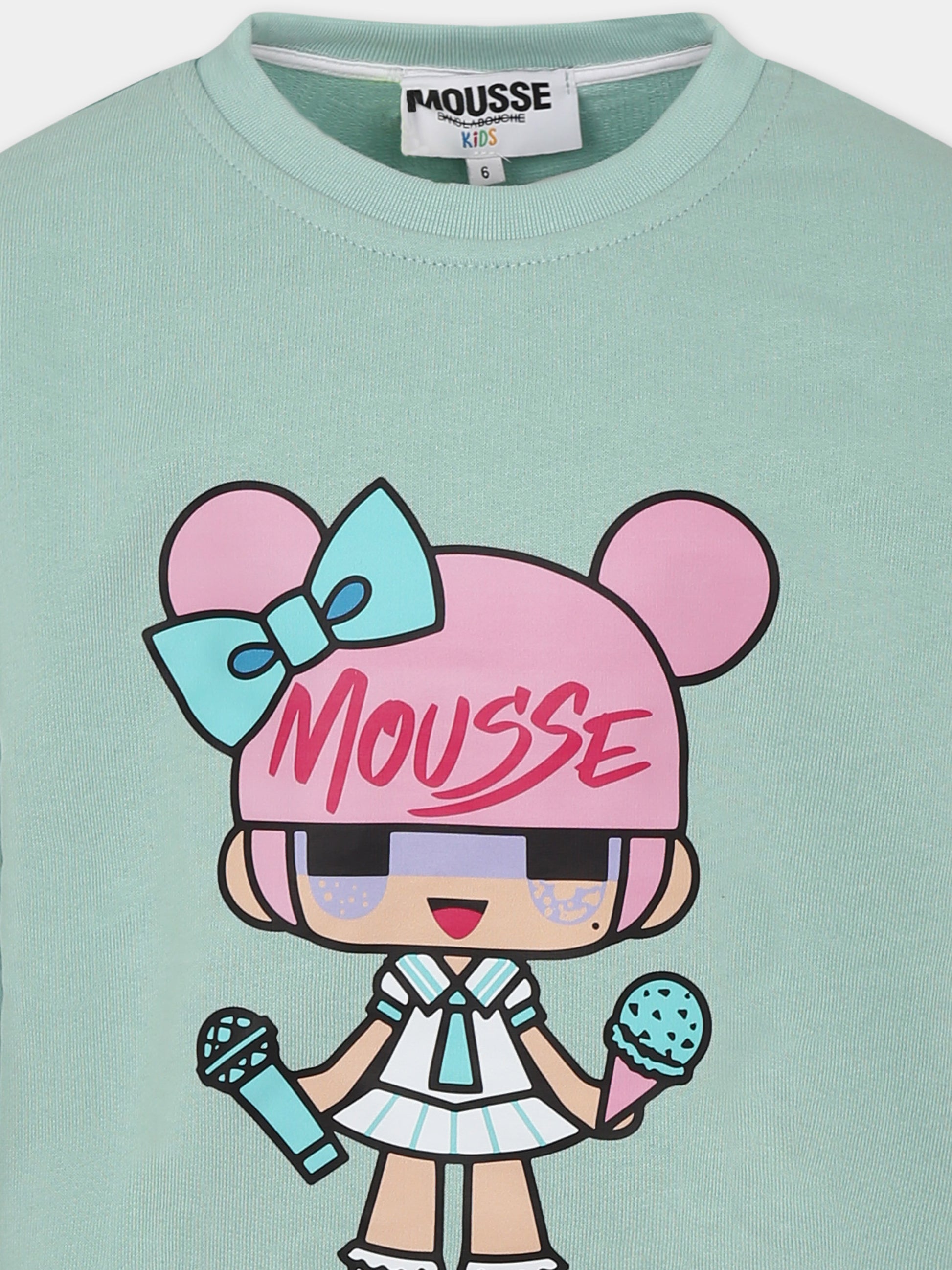 Felpa verde per bambina con bambola,Mousse Kids,SKFG374M
