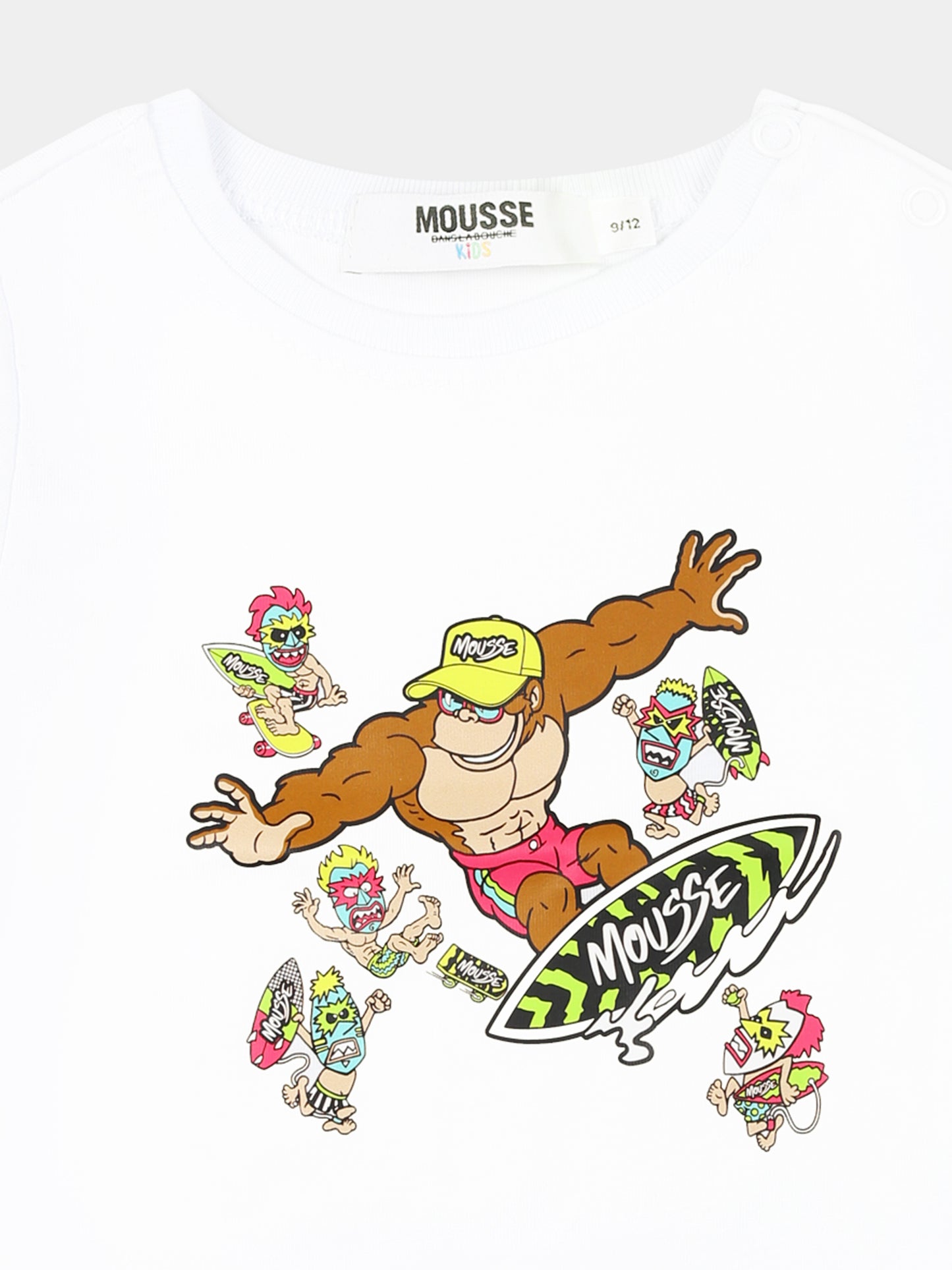 T-shirt bianca per neonato con scimmia e mostri maori,Mousse Kids,SKNTS383W