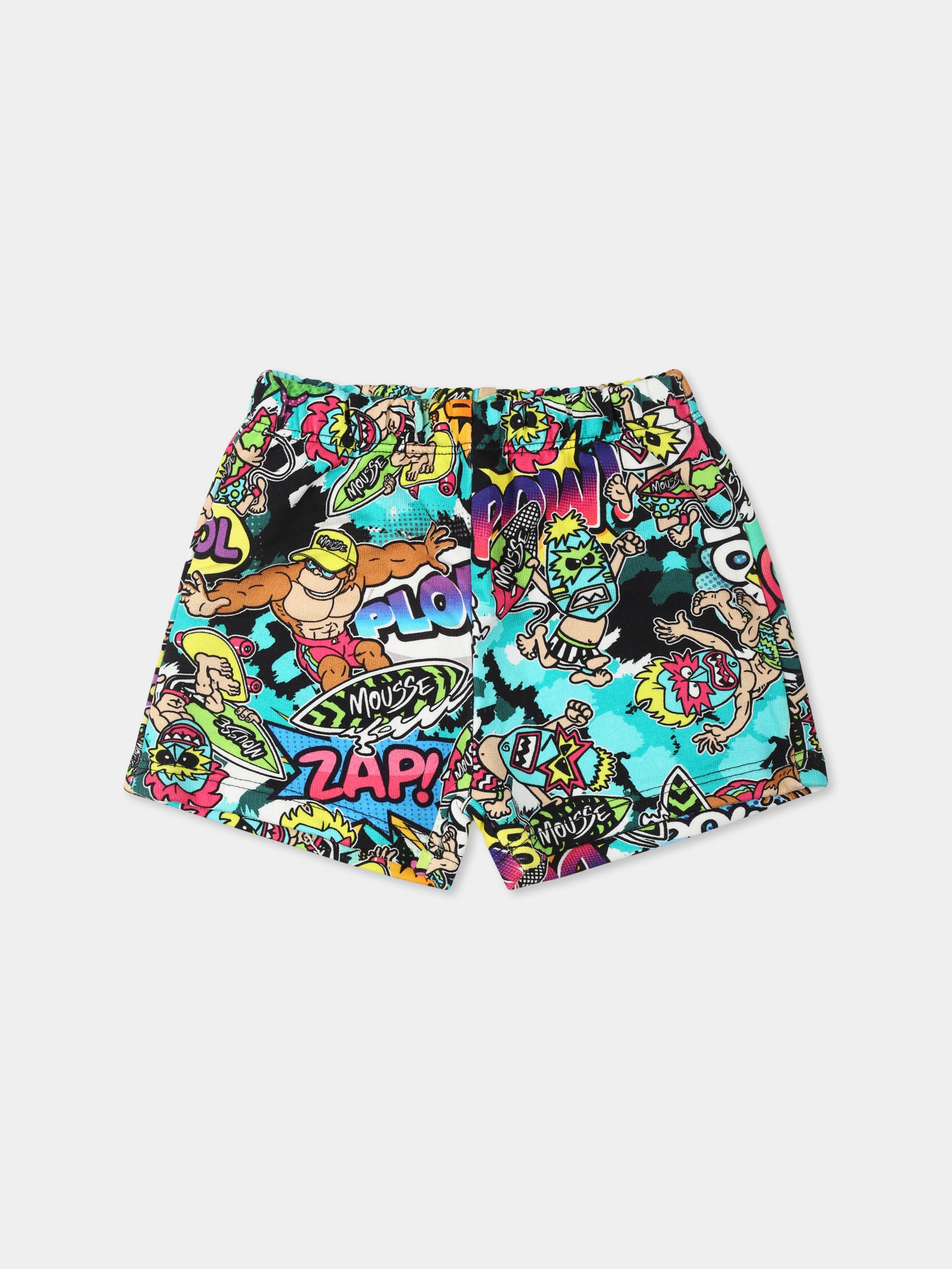 Shorts multicolor per neonato con scimmia e mostri maori,Mousse Kids,SKNBF383