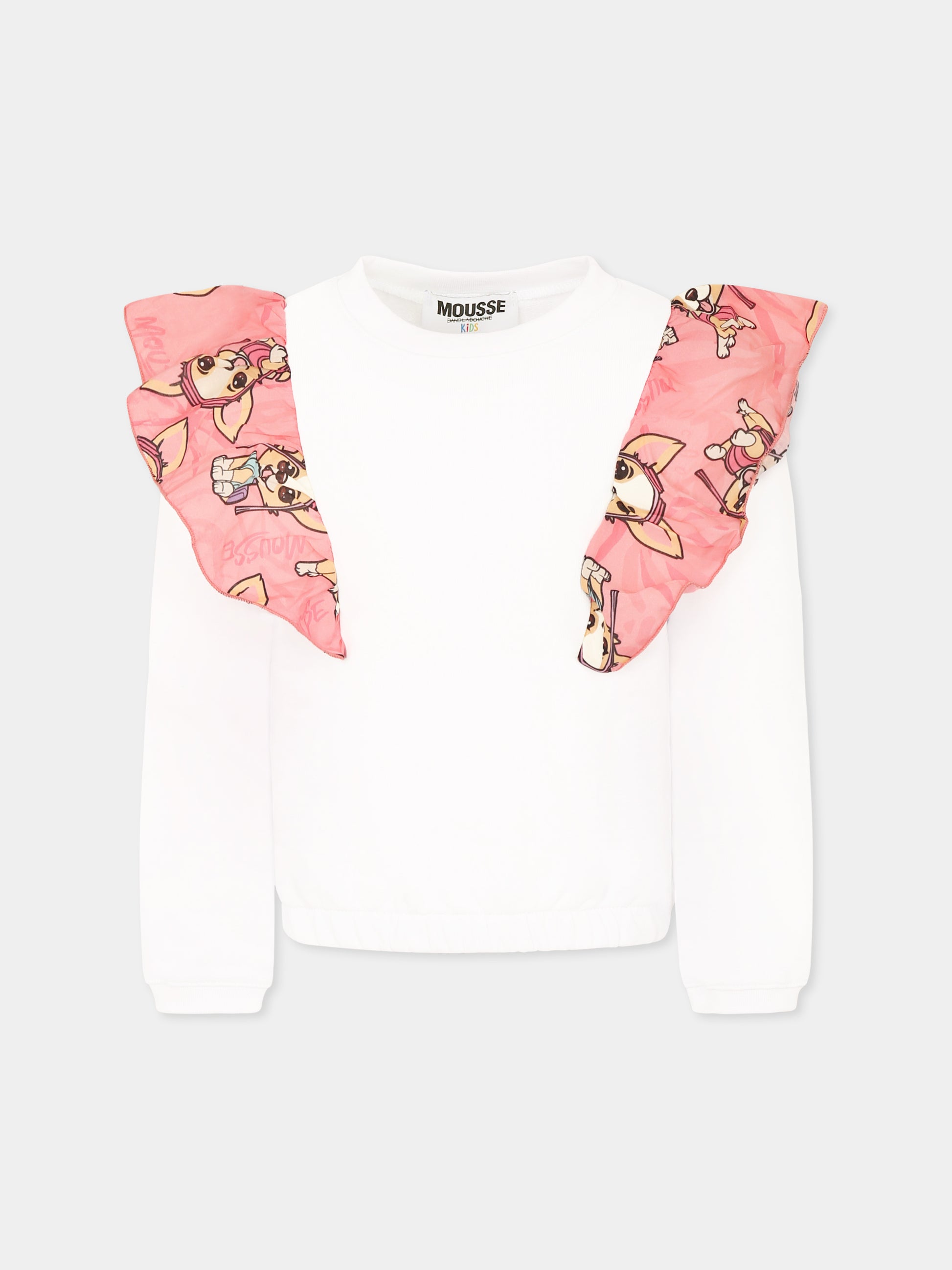 Felpa bianca per bambina con cagnolino,Mousse Kids,SKFRF373W