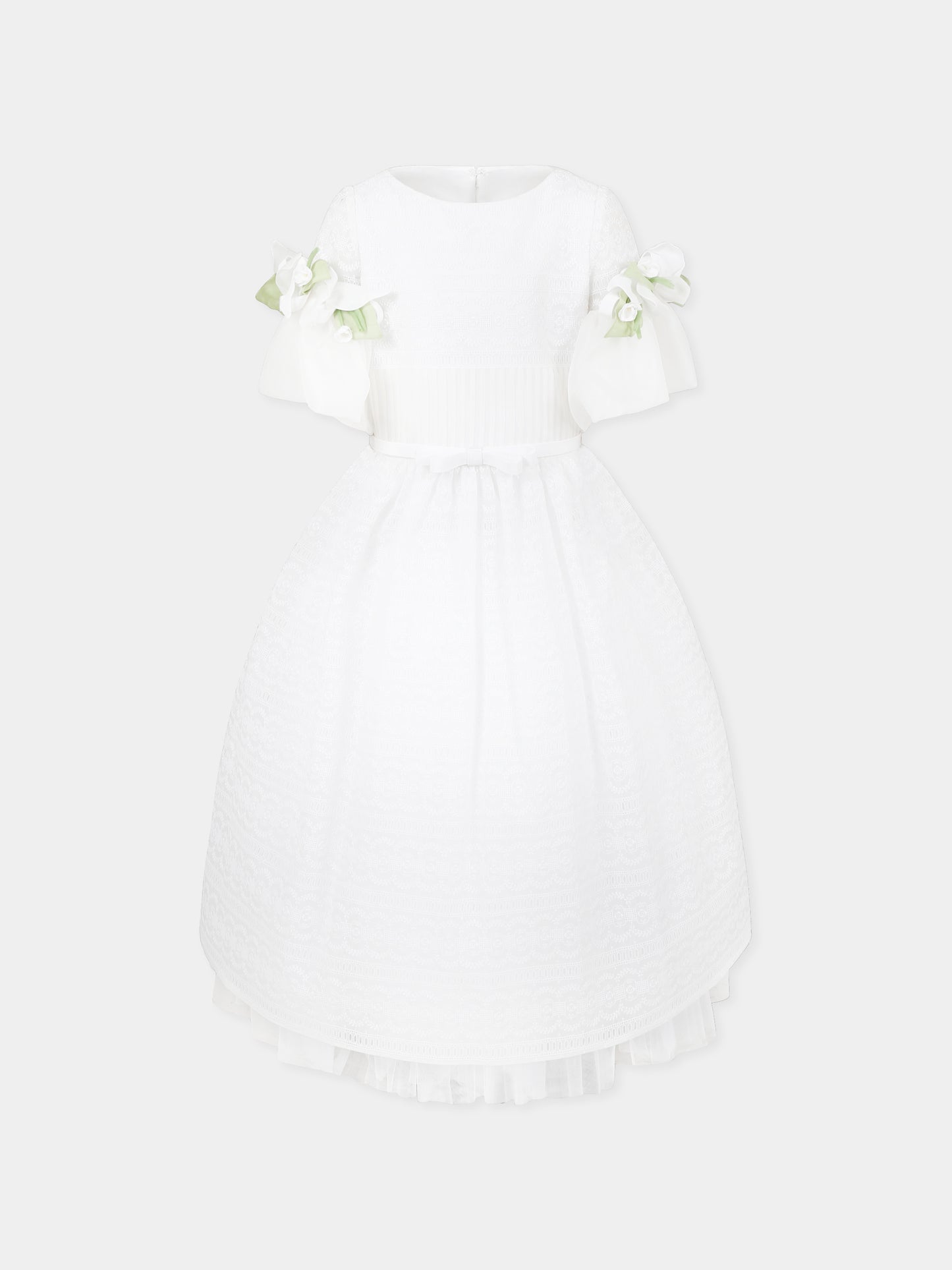 Vestito bianco per bambina con applicazioni floreali,Raffaella,ABITO PONZA C/BUSTINO