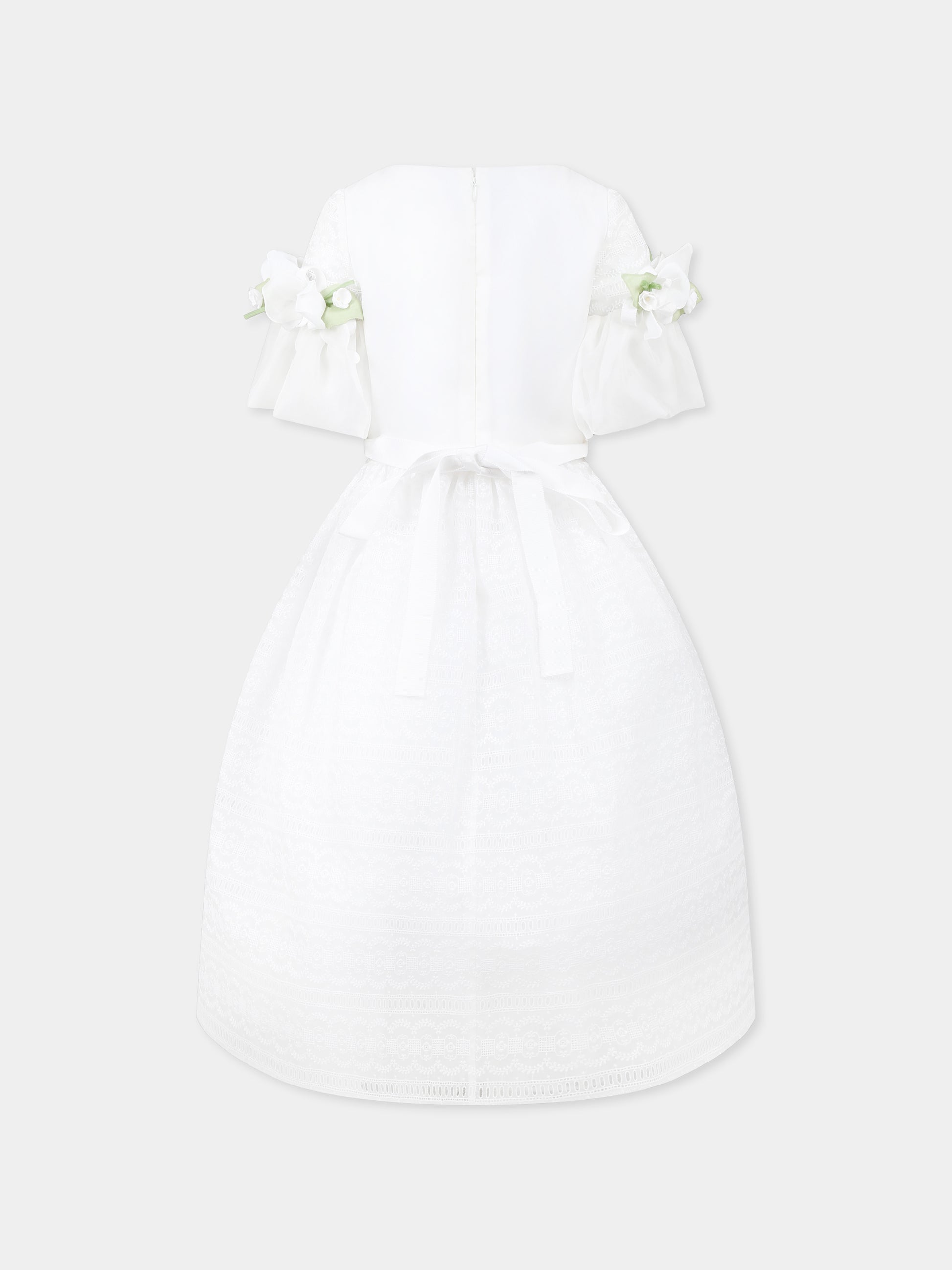 Vestito bianco per bambina con applicazioni floreali,Raffaella,ABITO PONZA C/BUSTINO