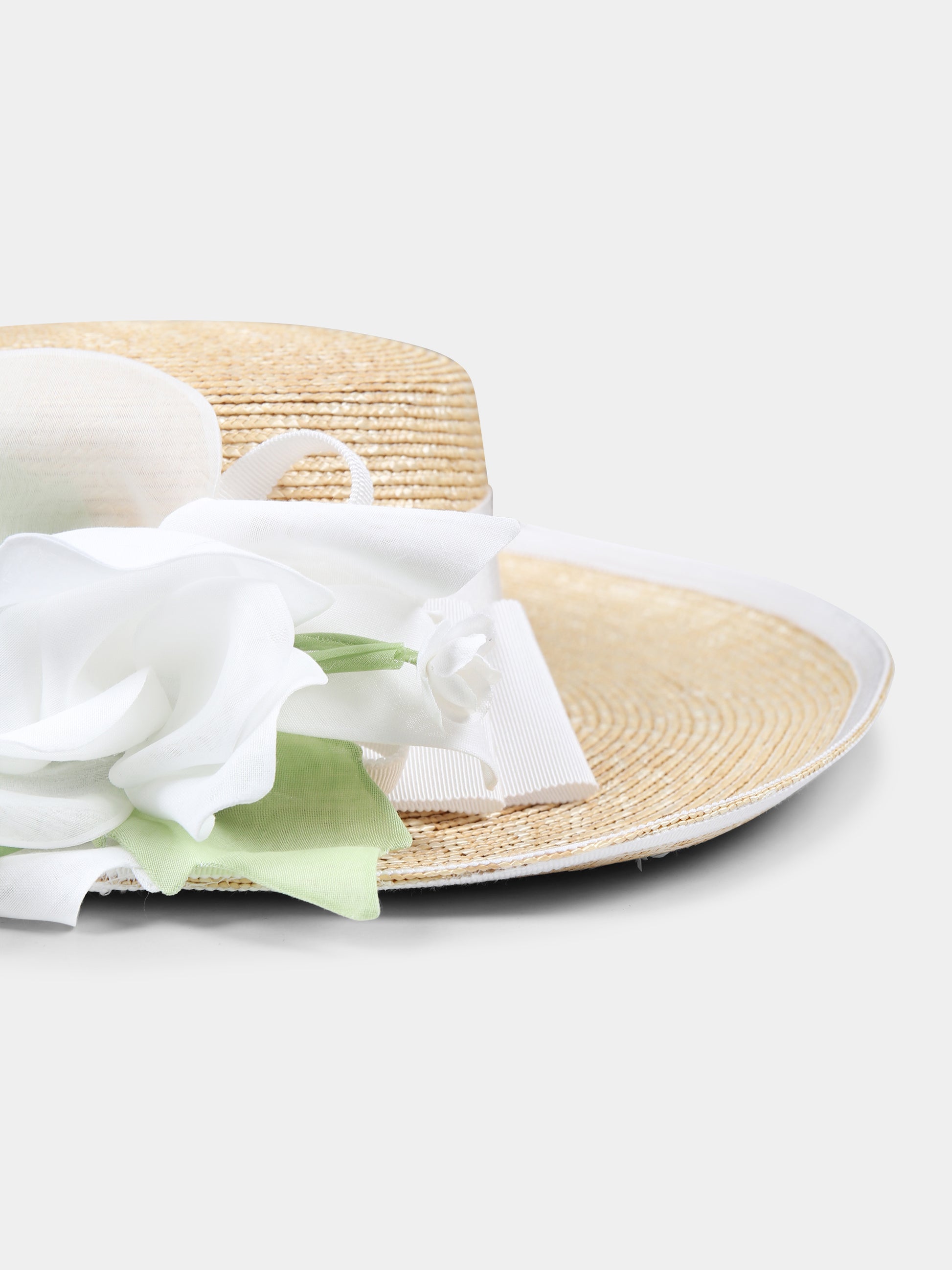 Cappello di paglia beige per bambina con apllicazioni floreali,Raffaella,CAPPELLO PAGLIA FARFALLA PONZA