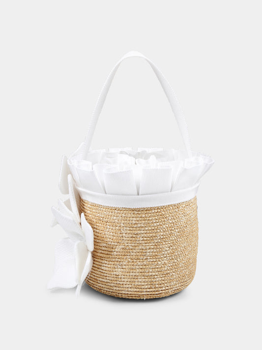 Borsa di paglia beige per bambina con fiori,Raffaella,CESTINO PER ABITO PANTELLERIA