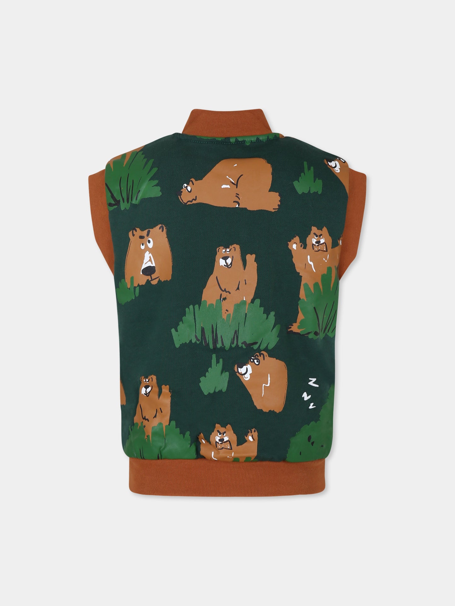 Gilet verde per bambino con stampa orso,Stella Mccartney Kids,TT2P32 Z1411 719MC