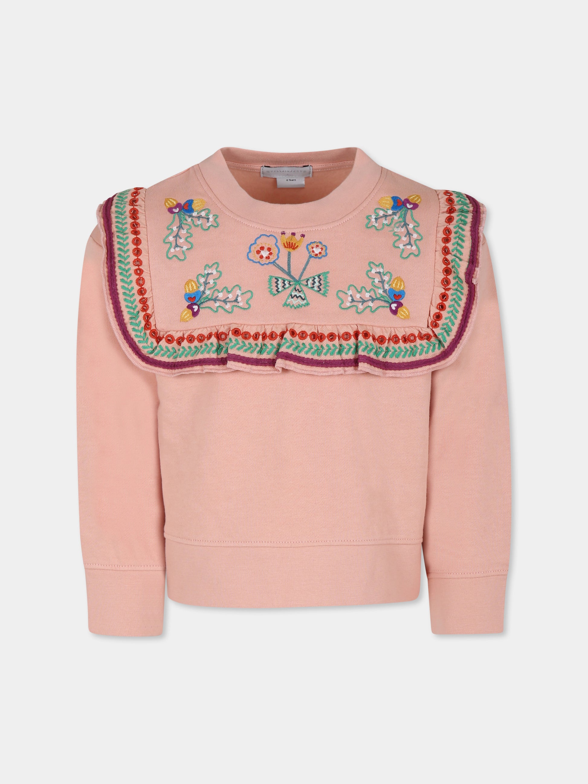 Felpa rosa per bambina con ricami,Stella Mccartney Kids,TT4C10 Z0447 512
