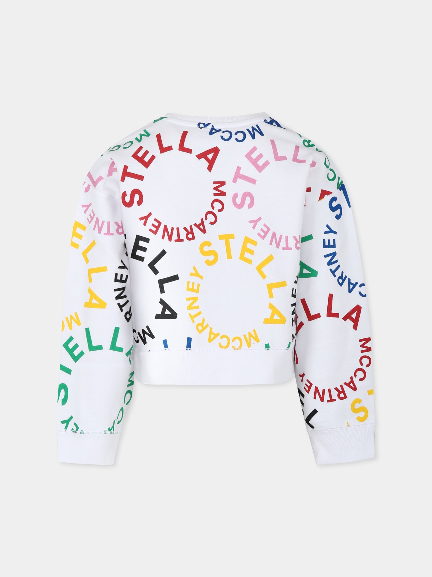 Felpa crop bianca per bambina con logo all over,Stella Mccartney Kids,TT4C30 Z1333 100MC