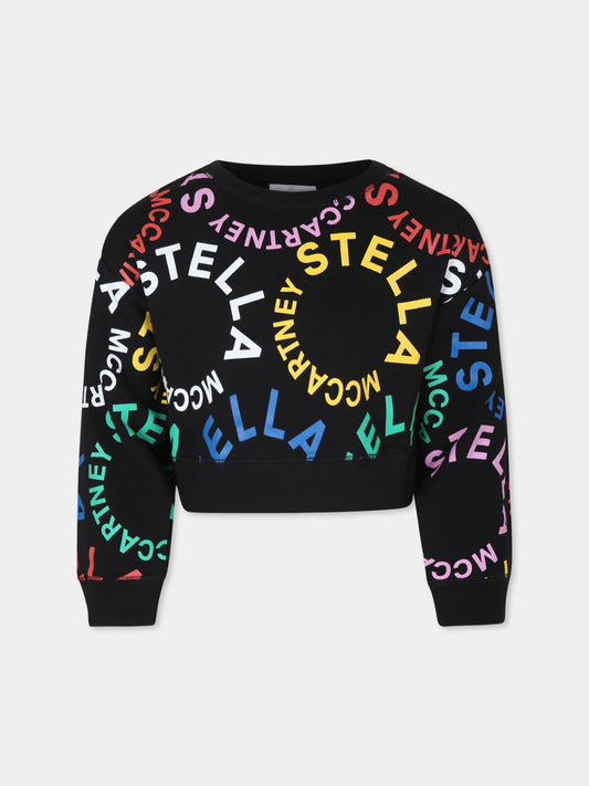 Felpa crop nera per bambina con logo all over,Stella Mccartney Kids,TT4C30 Z1333 930MC
