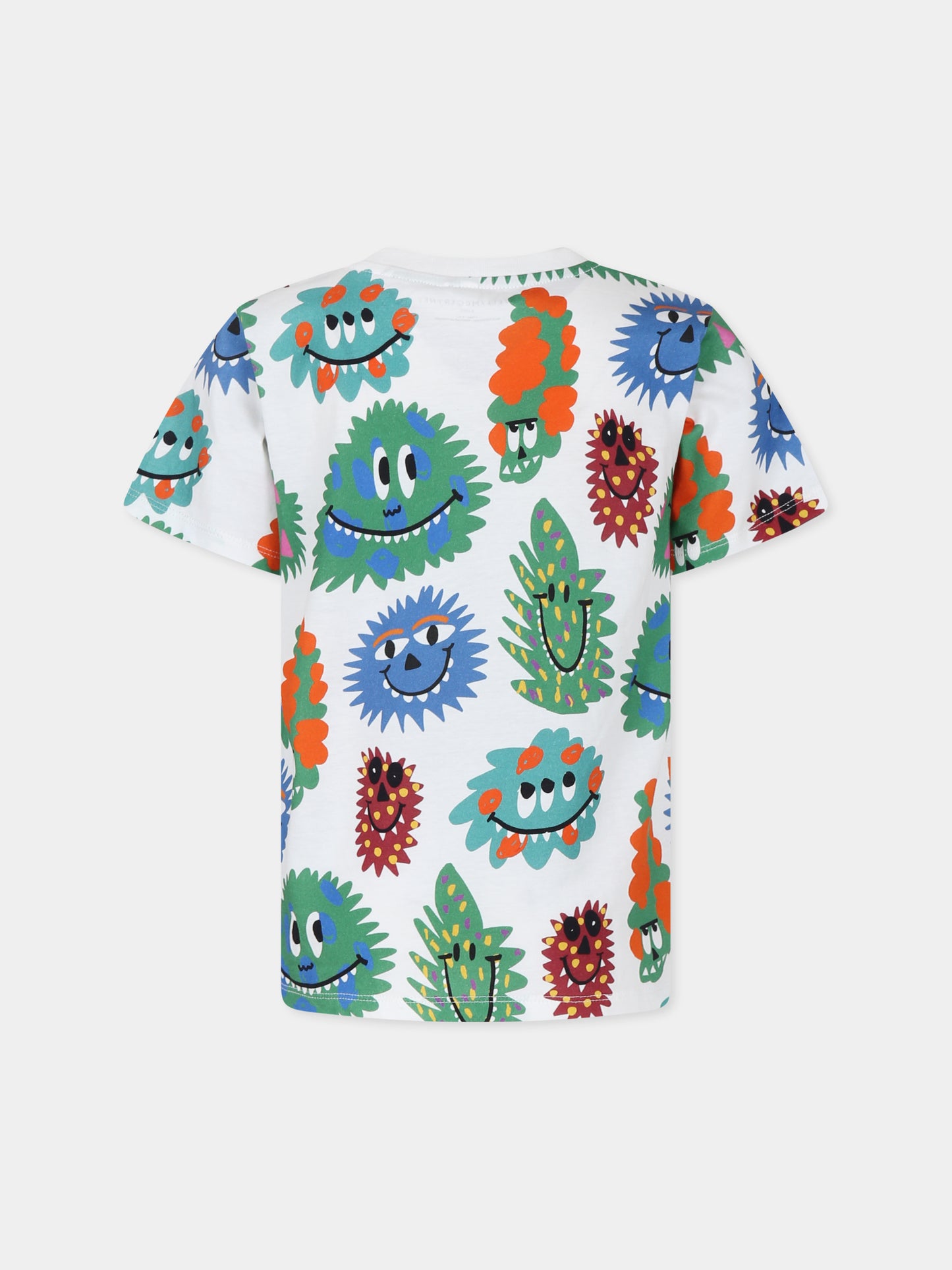 T-shirt bianca per bambino con mostri all over,Stella Mccartney Kids,TT8Q31 Z1392 101MC
