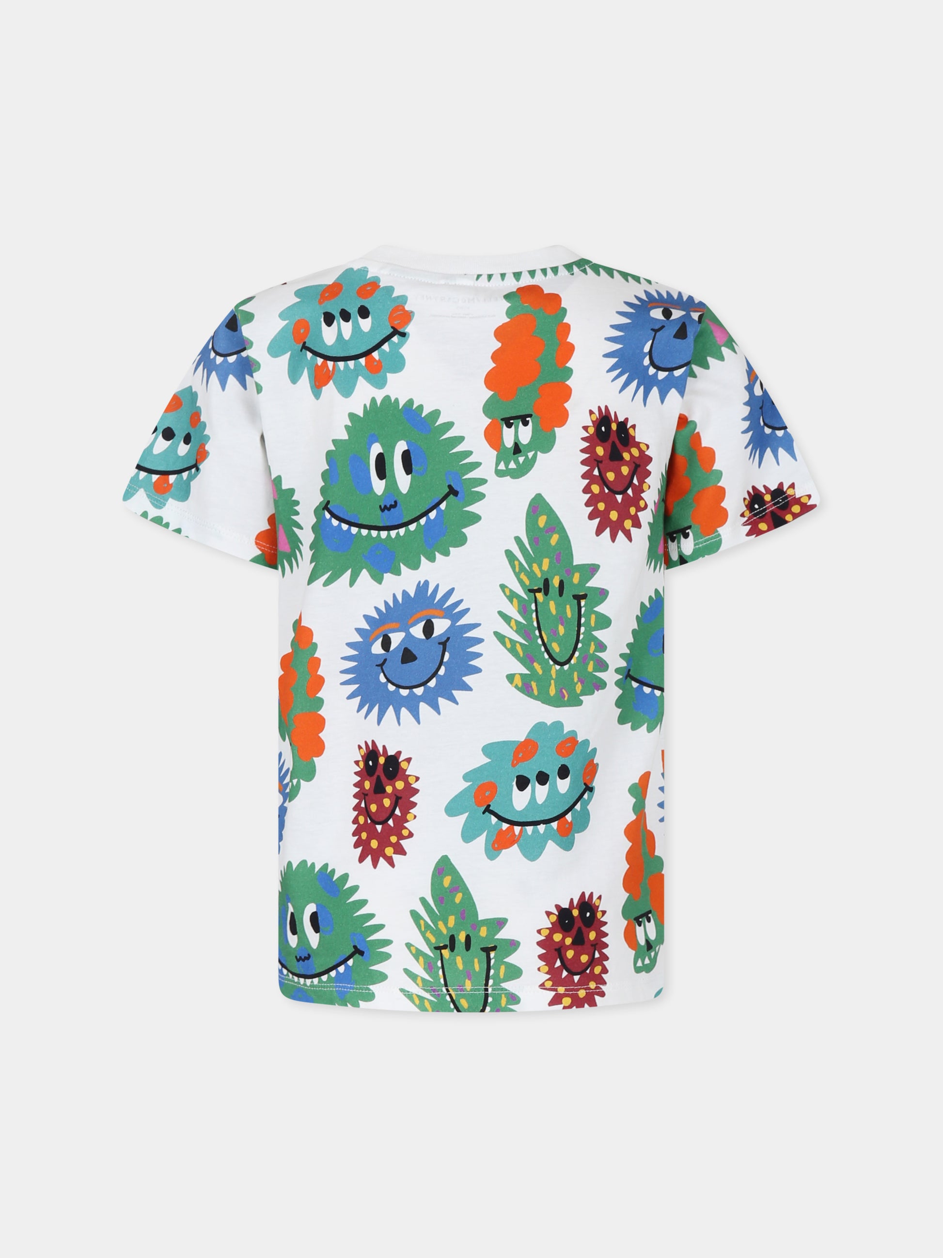 T-shirt bianca per bambino con mostri all over,Stella Mccartney Kids,TT8Q31 Z1392 101MC