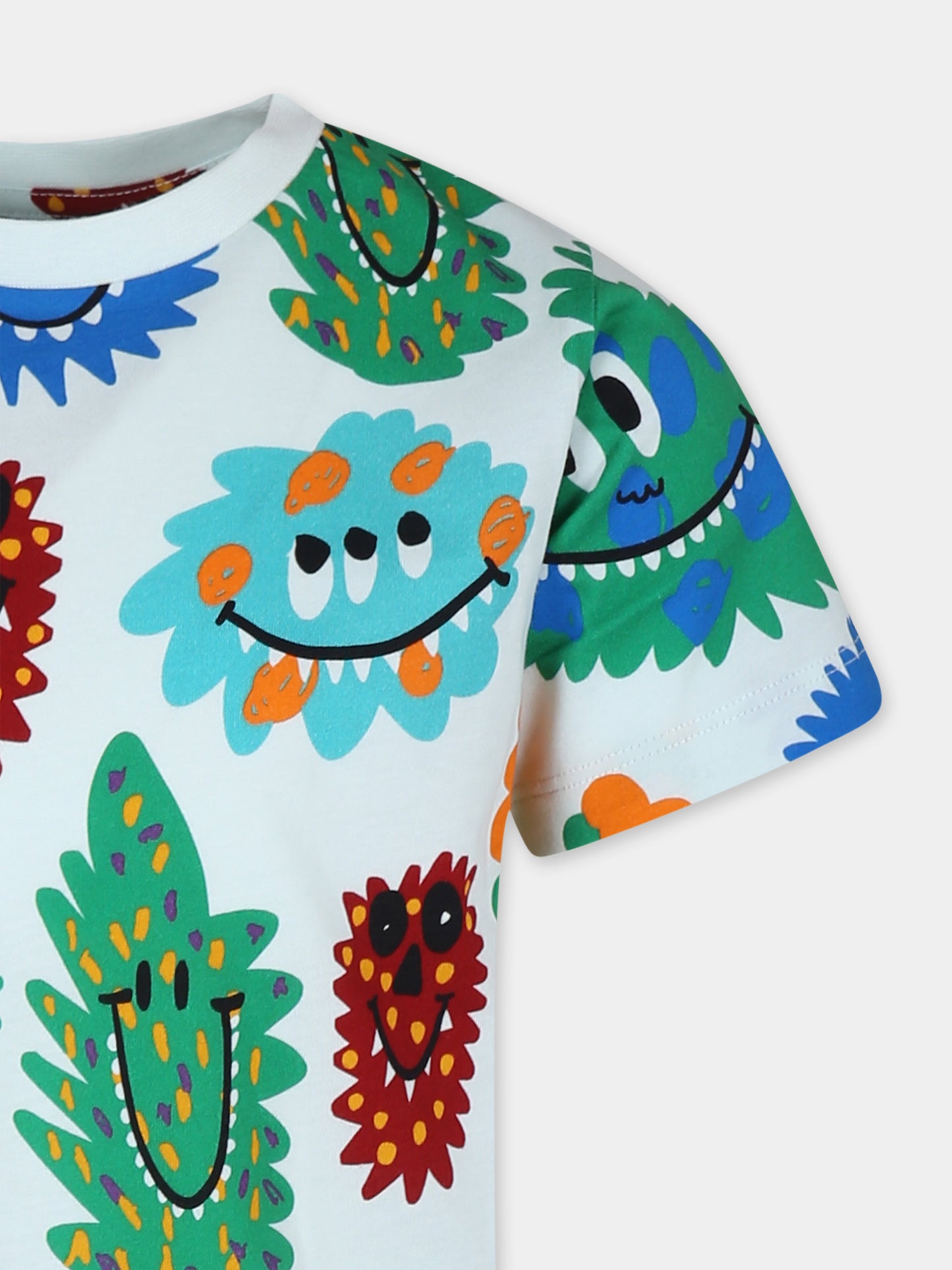 T-shirt celeste per bambino con mostri all over,Stella Mccartney Kids,TT8Q31 Z1392 101MC