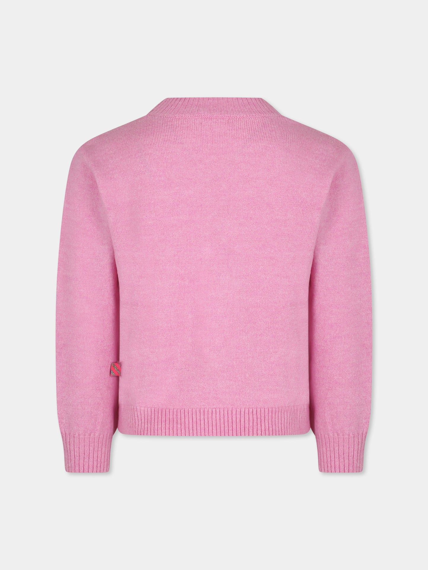 Maglione rosa per bambina con scritta e paillettes,Billieblush,U15B53 47C