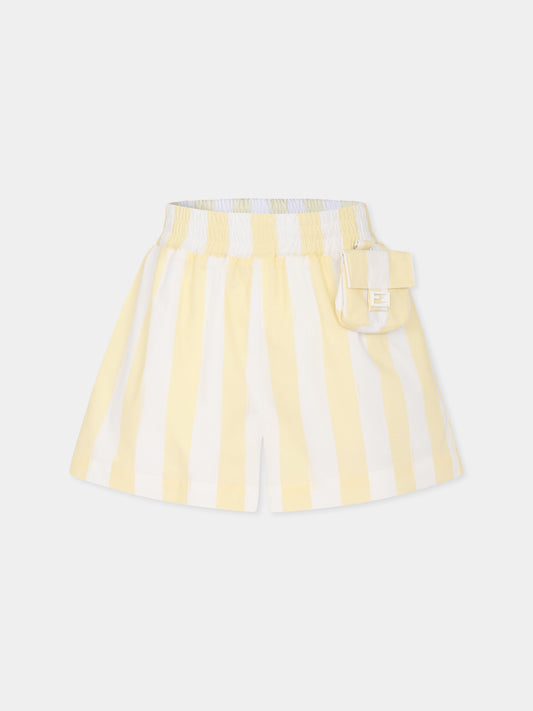 Shorts gialli per bambina con stampa pequin e Baguette