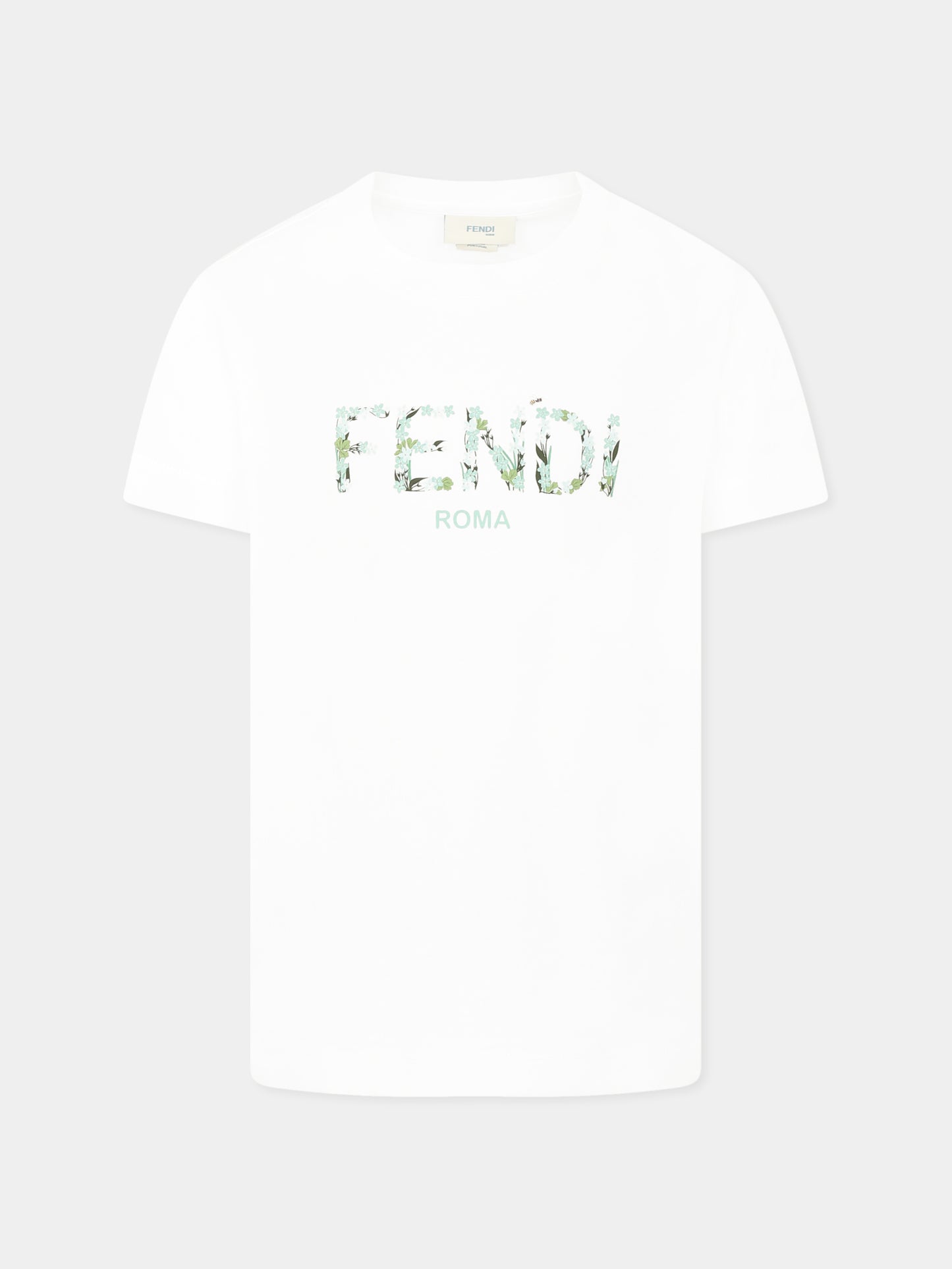 T-shirt bianca per bambina con logo floreale