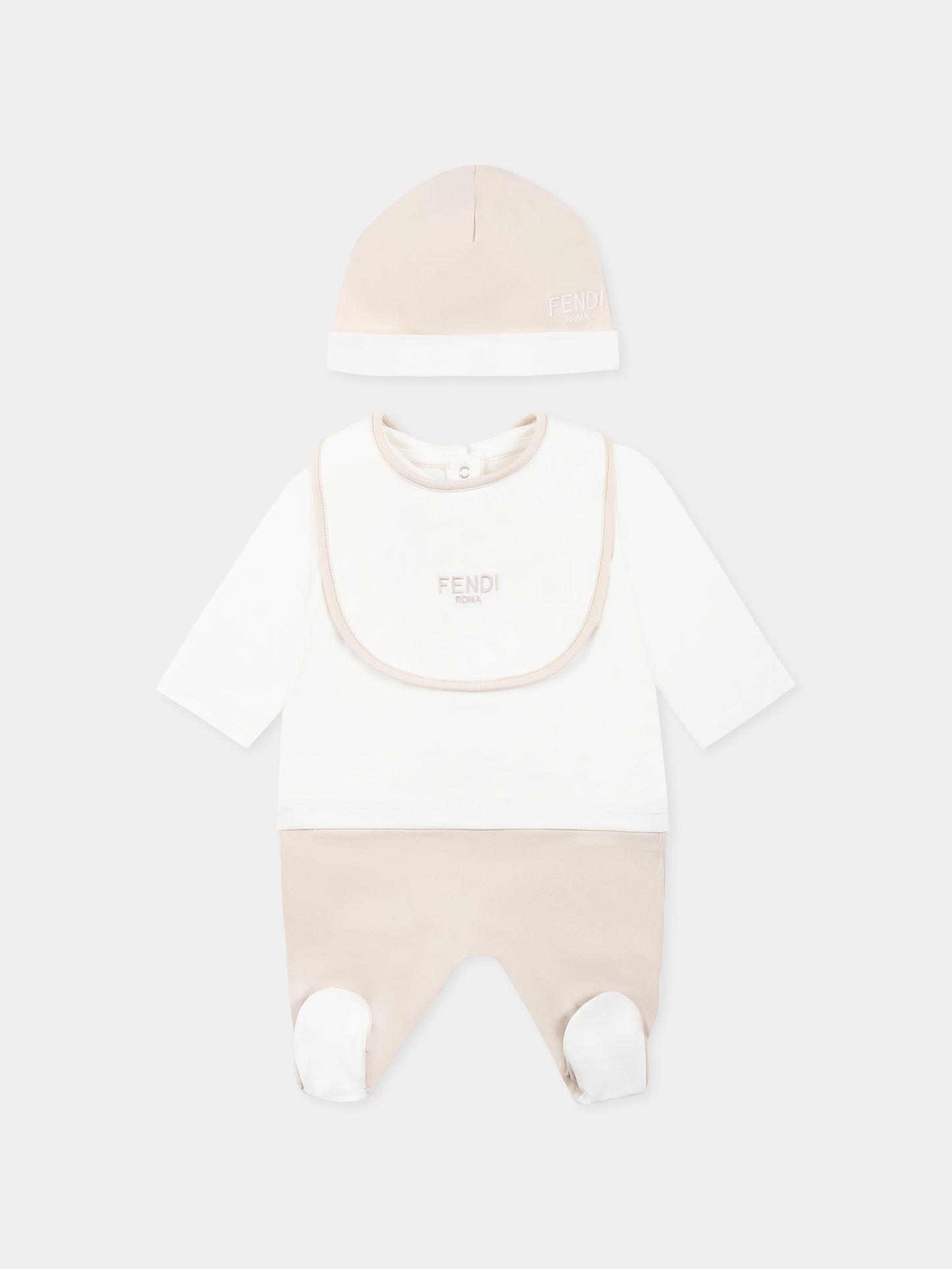 Set tutina beige per neonati con logo