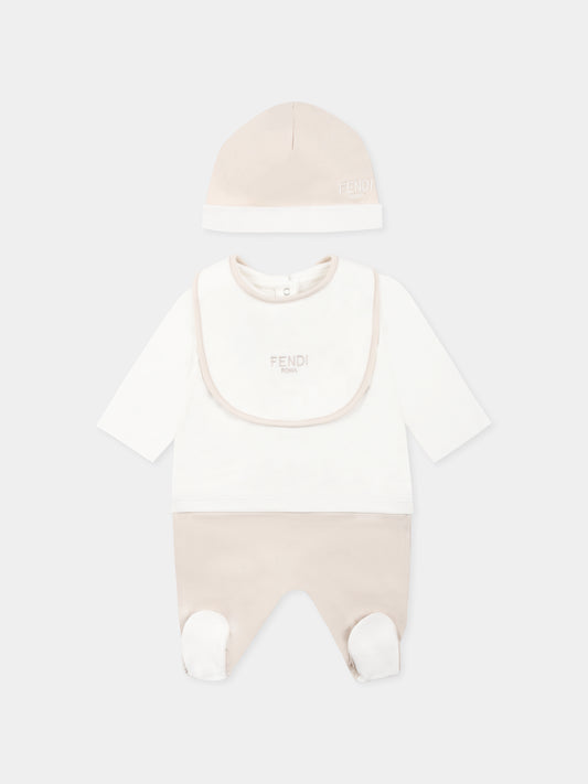 Set tutina beige per neonati con logo