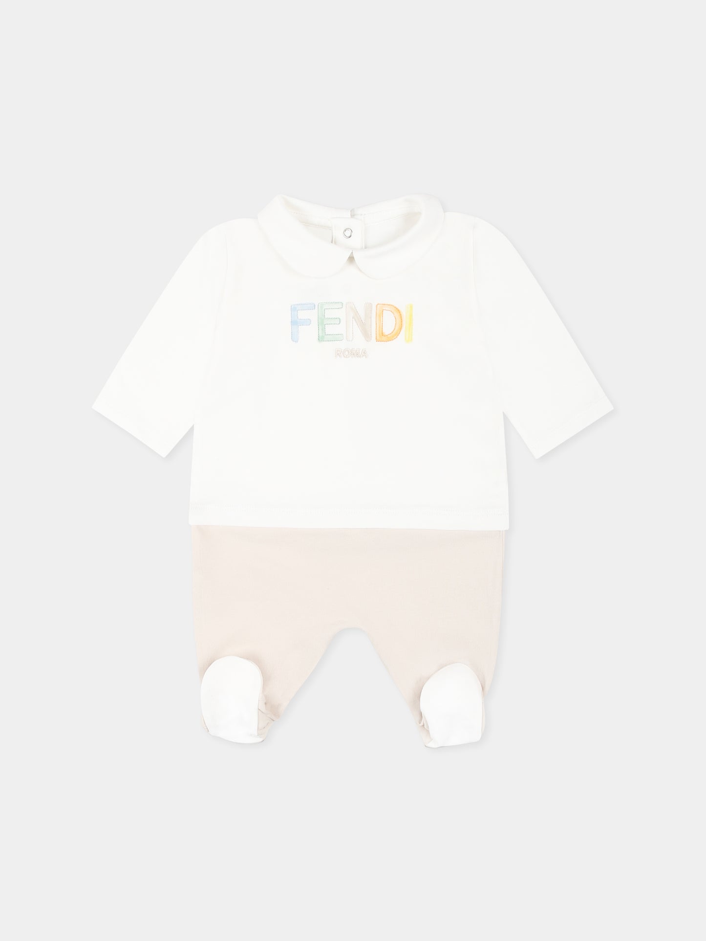 Set tutina beige per neonati con logo